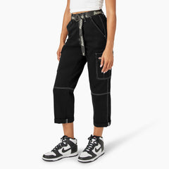Women's Relaxed Fit Contrast Stitch Cropped Cargo Pants