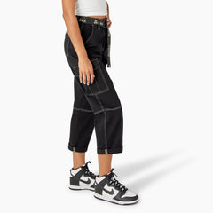 Women's Relaxed Fit Contrast Stitch Cropped Cargo Pants