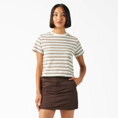 Women's Large Striped Cropped Pocket T-Shirt