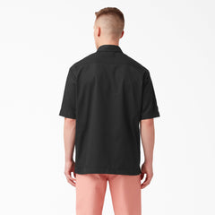 Mixed Media Zip Front Short Sleeve Work Shirt