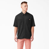 Mixed Media Zip Front Short Sleeve Work Shirt