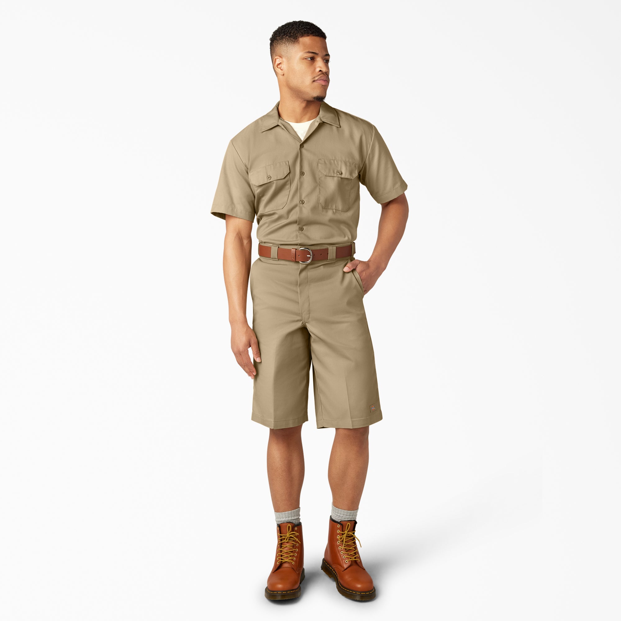 Loose Fit Flat Front Work Shorts, 13"