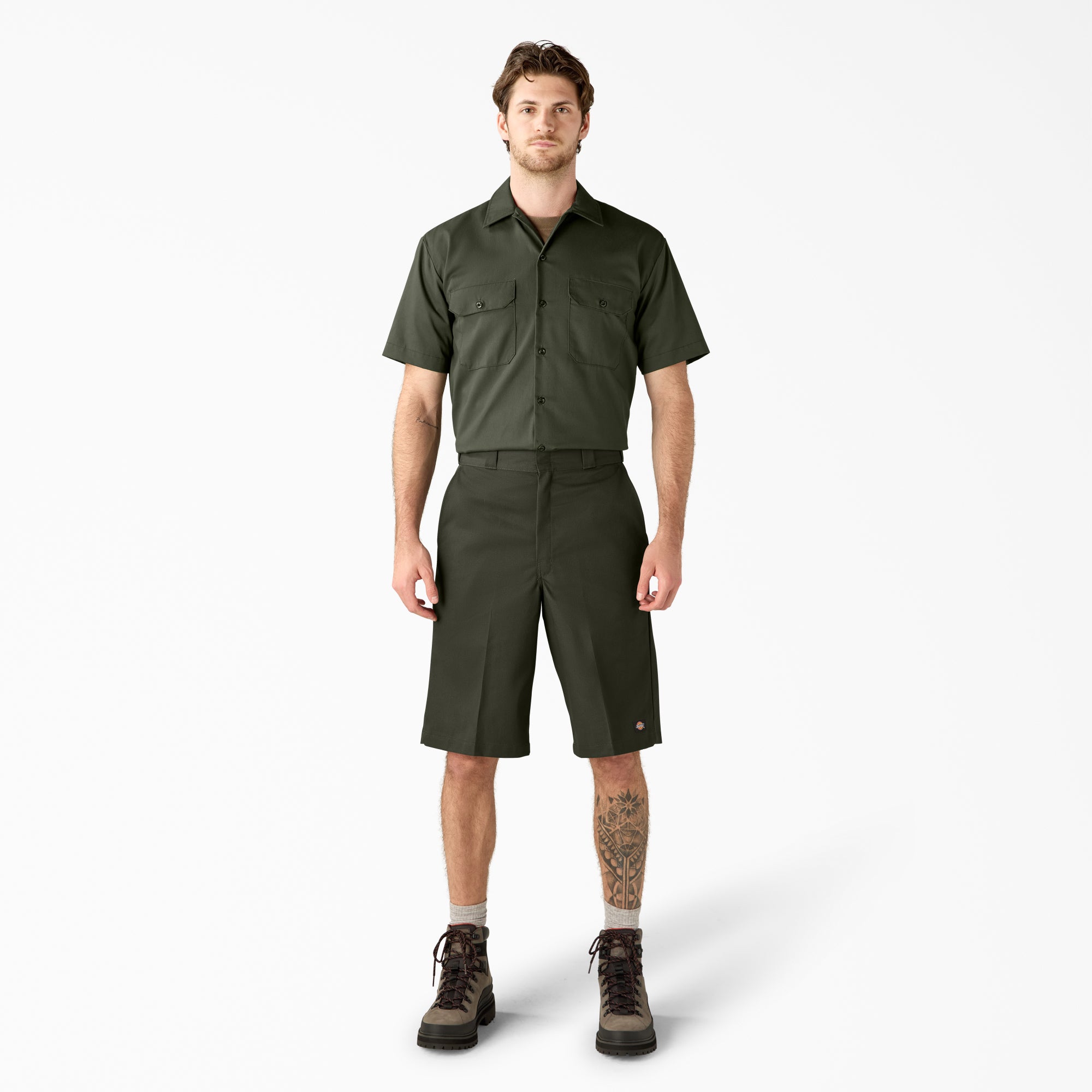 Loose Fit Flat Front Work Shorts, 13"