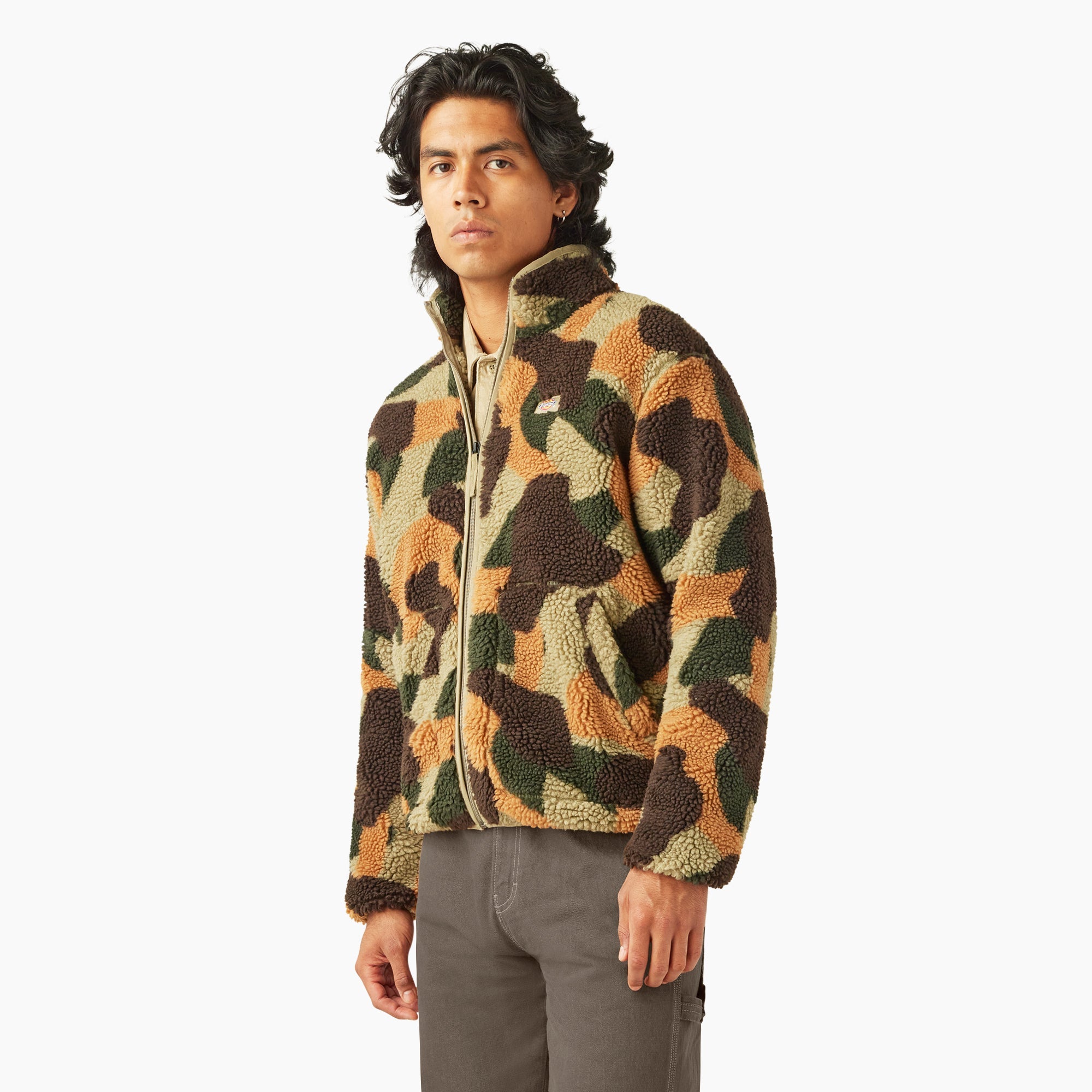 Relaxed Fit High Pile Fleece Camo Jacket