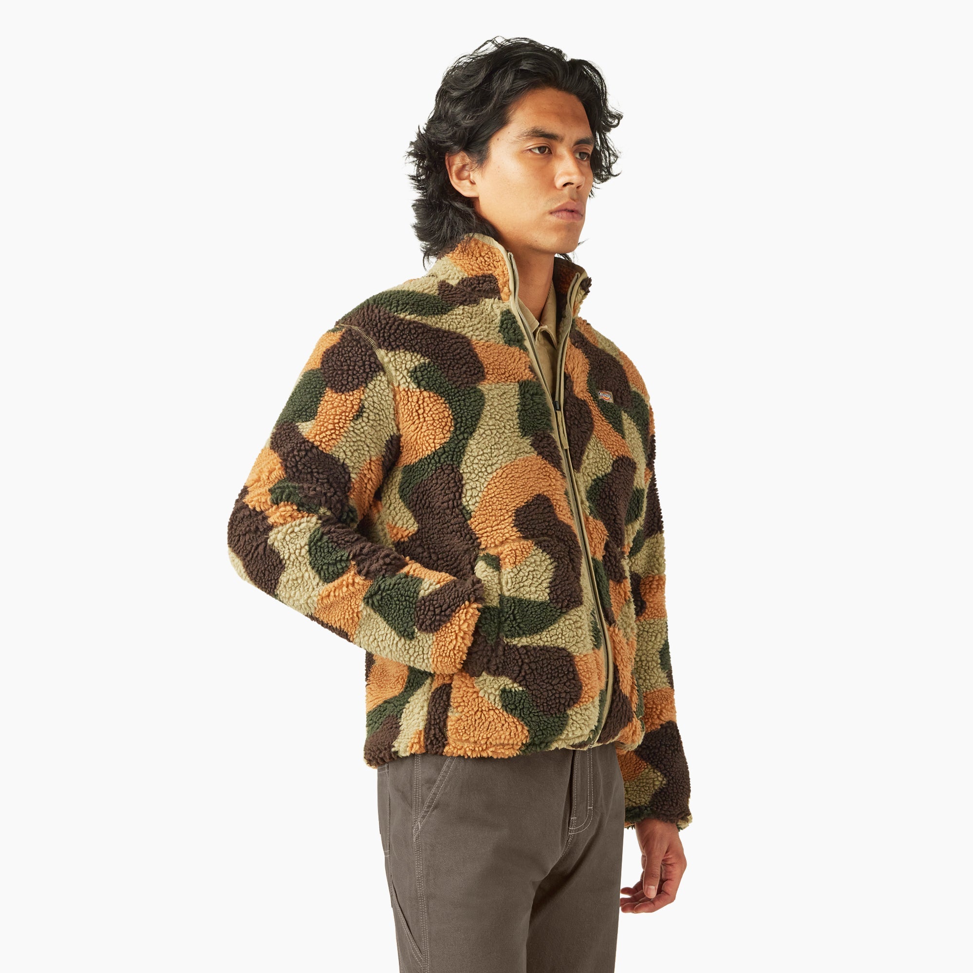 Relaxed Fit High Pile Fleece Camo Jacket