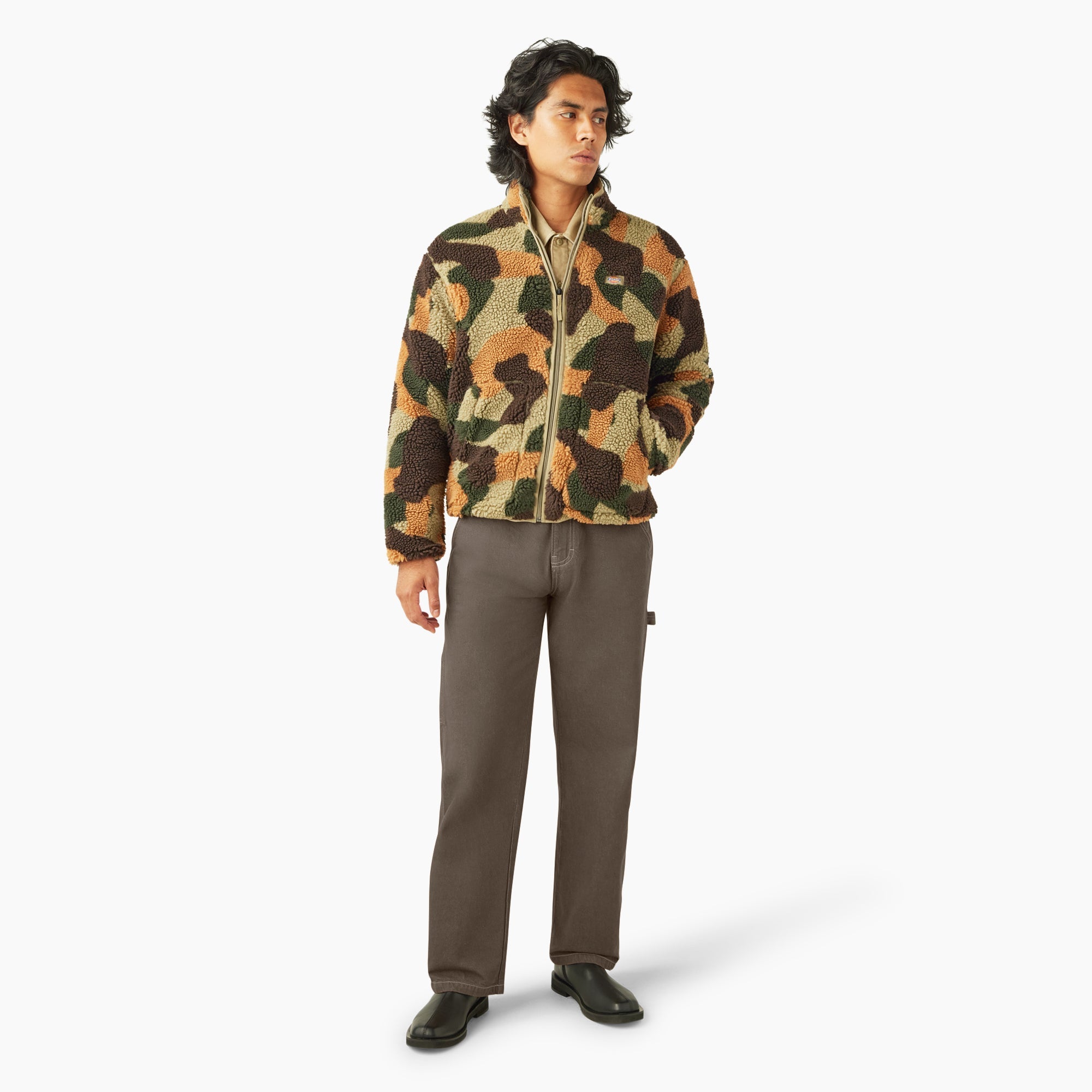 Relaxed Fit High Pile Fleece Camo Jacket