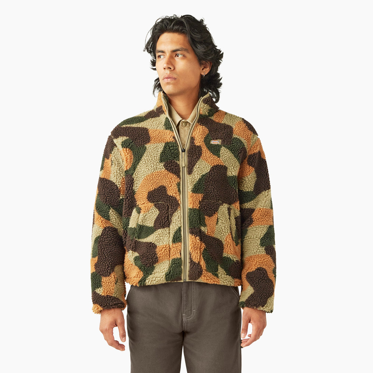 Relaxed Fit High Pile Fleece Camo Jacket