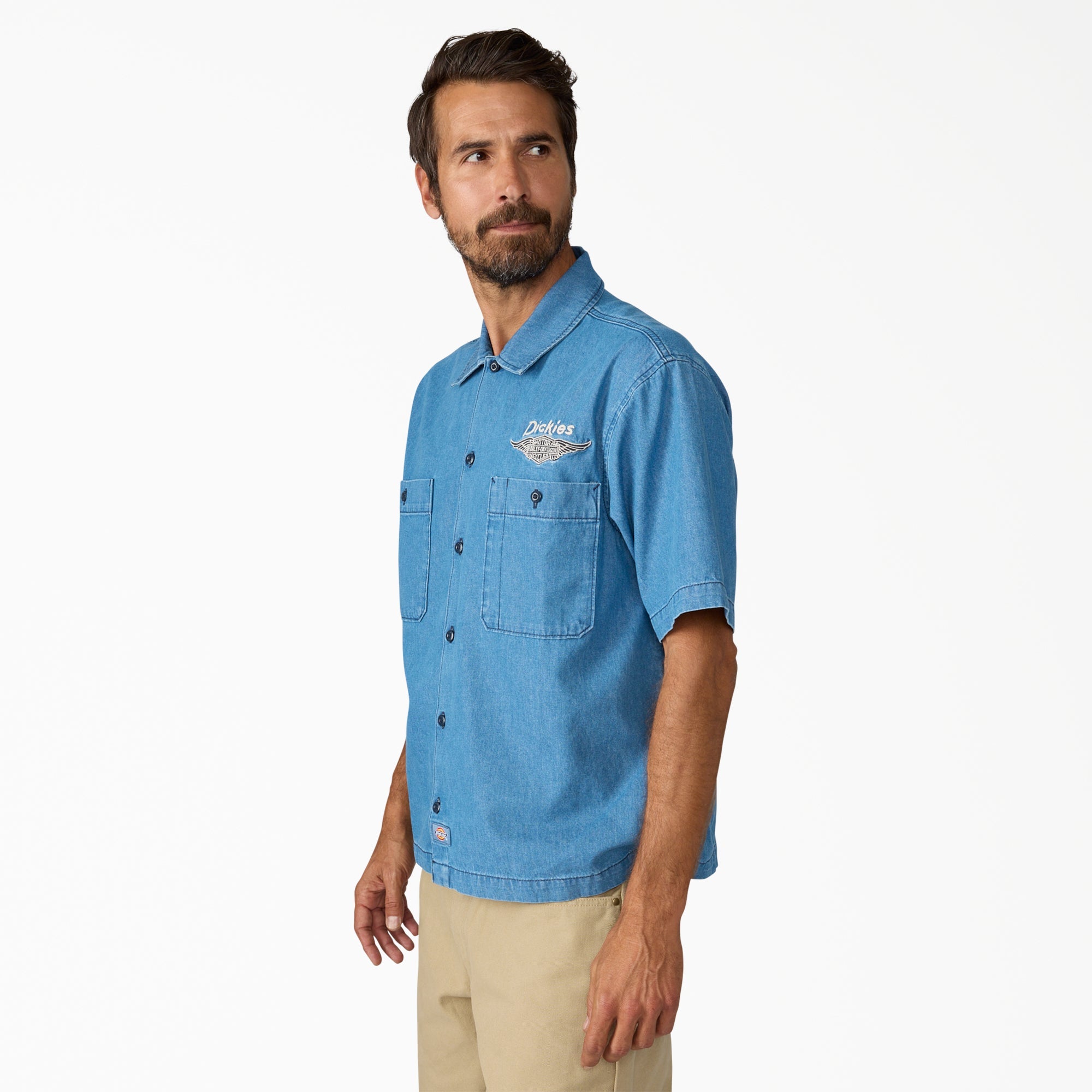Dickies x Harley-Davidson® Boxy Fit Chambray Embroidered Work Shirt