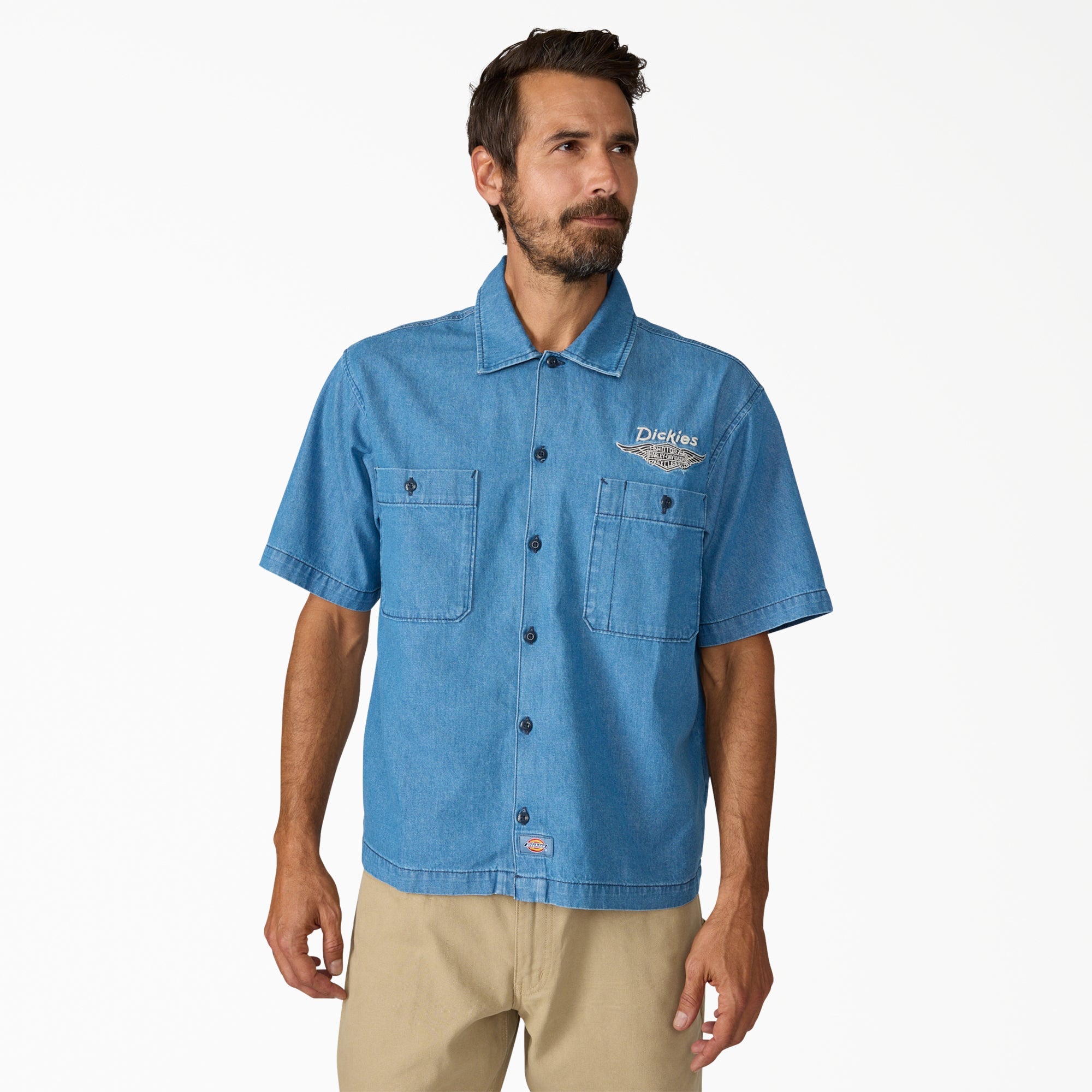 Dickies x Harley-Davidson® Boxy Fit Chambray Embroidered Work Shirt