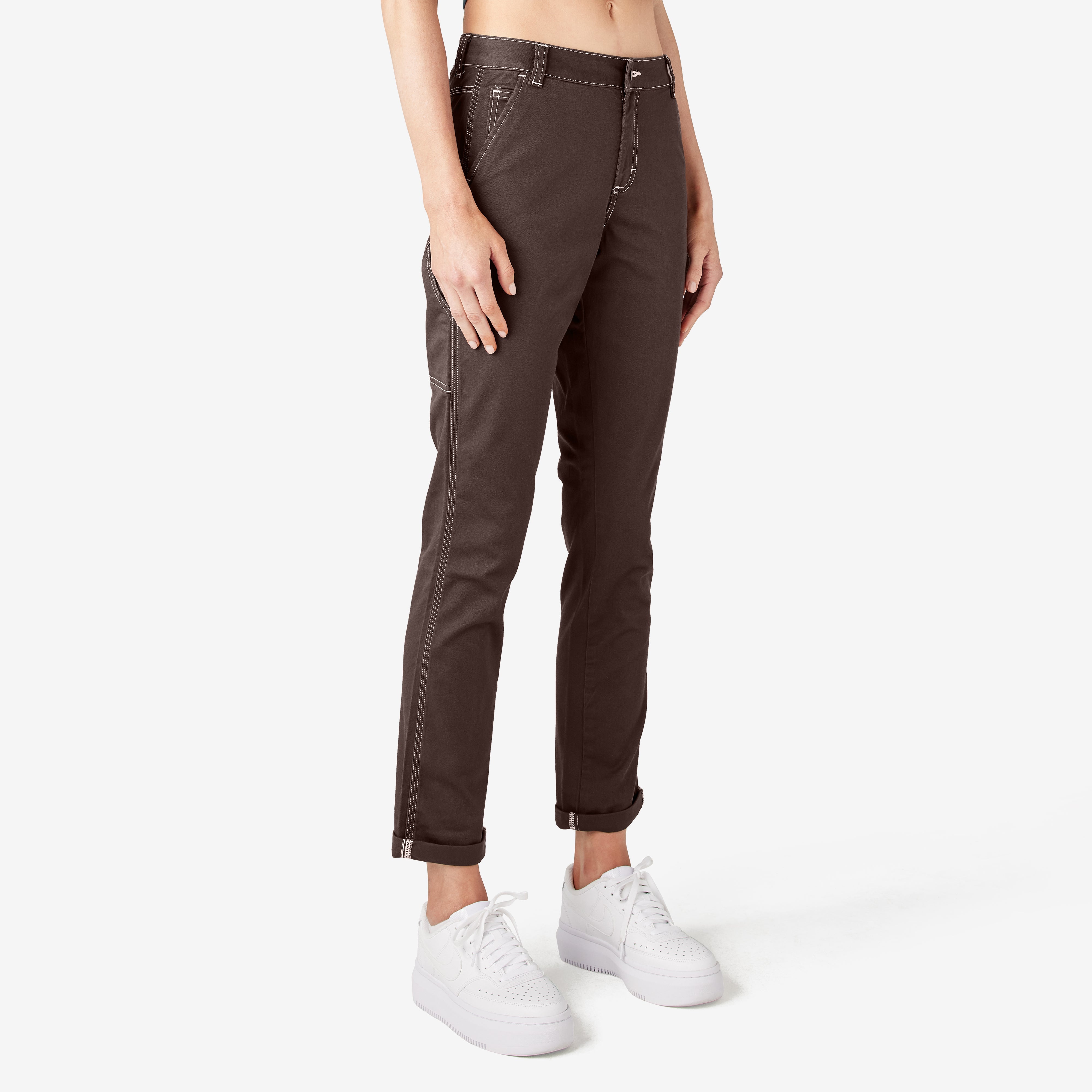 Women's Slim Straight Fit Roll Hem Carpenter Pants