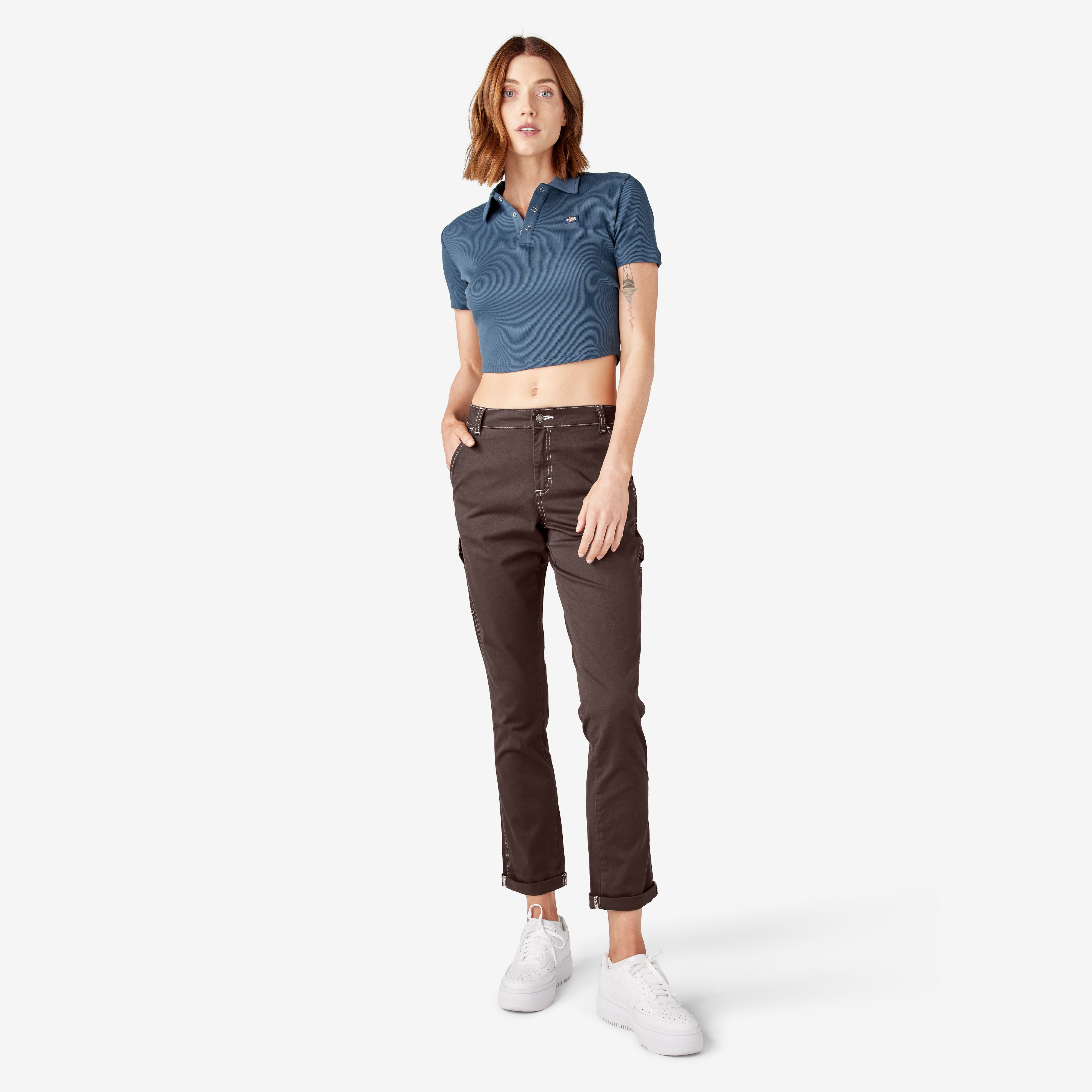 Women's Slim Straight Fit Roll Hem Carpenter Pants