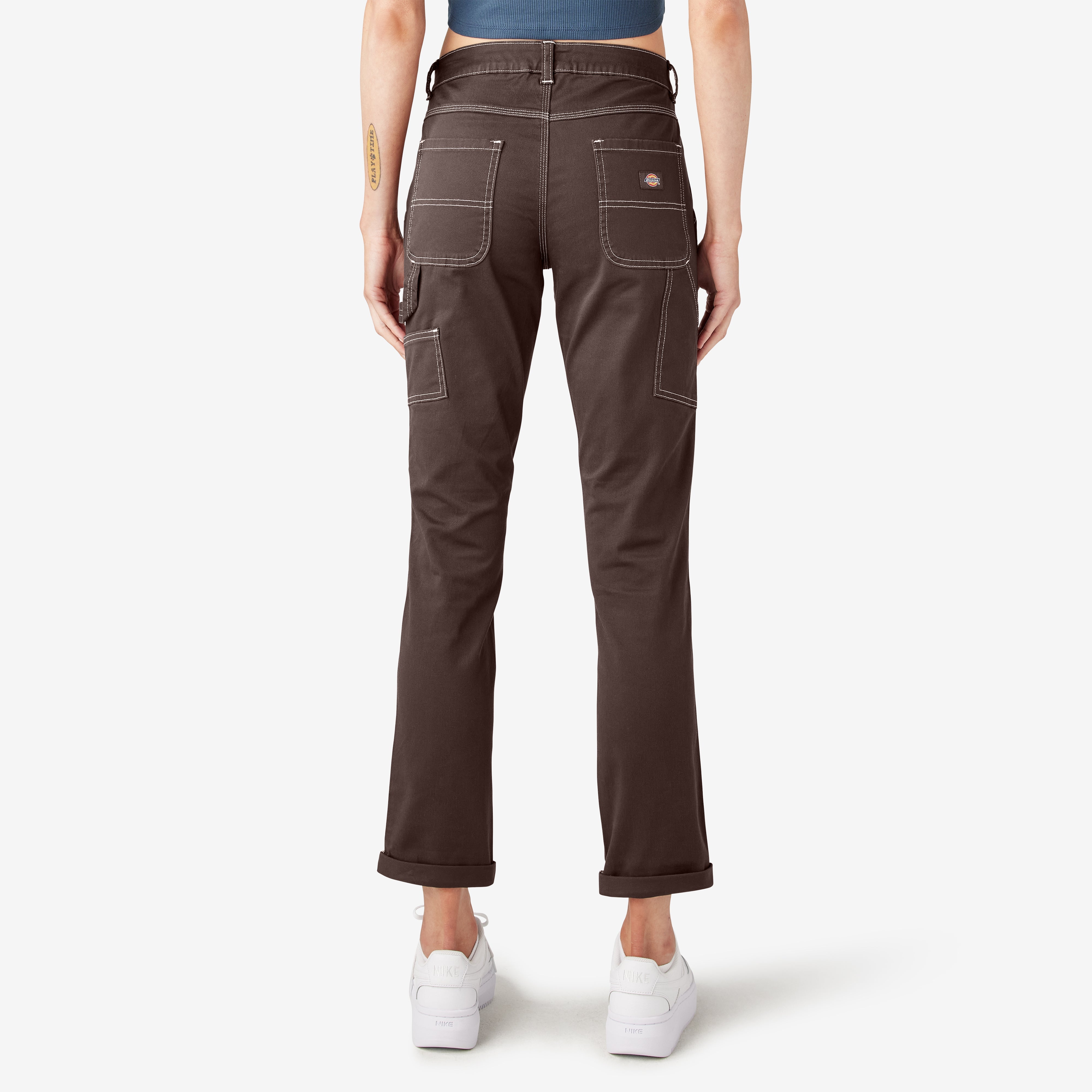 Women's Slim Straight Fit Roll Hem Carpenter Pants