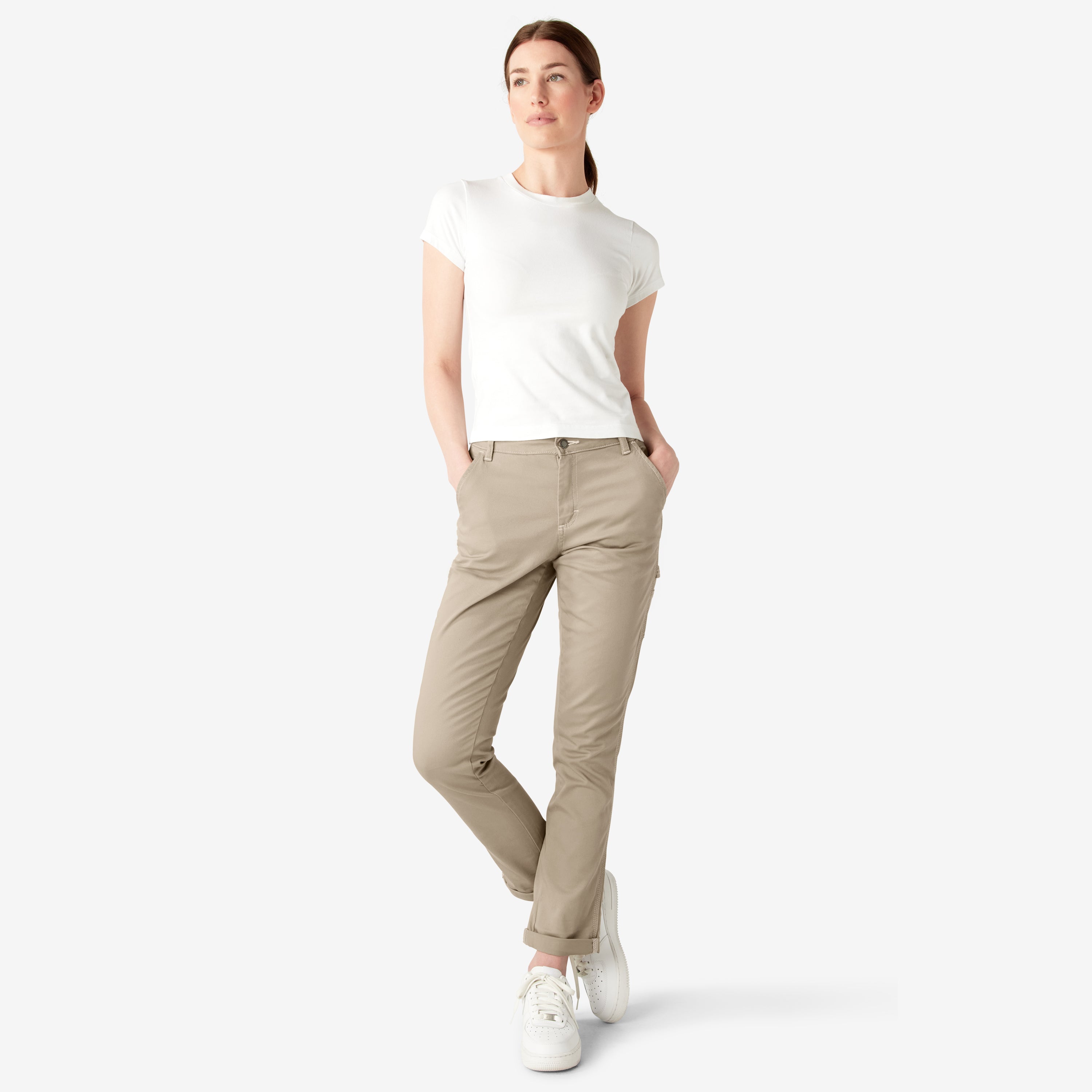 Women's Slim Straight Fit Roll Hem Carpenter Pants