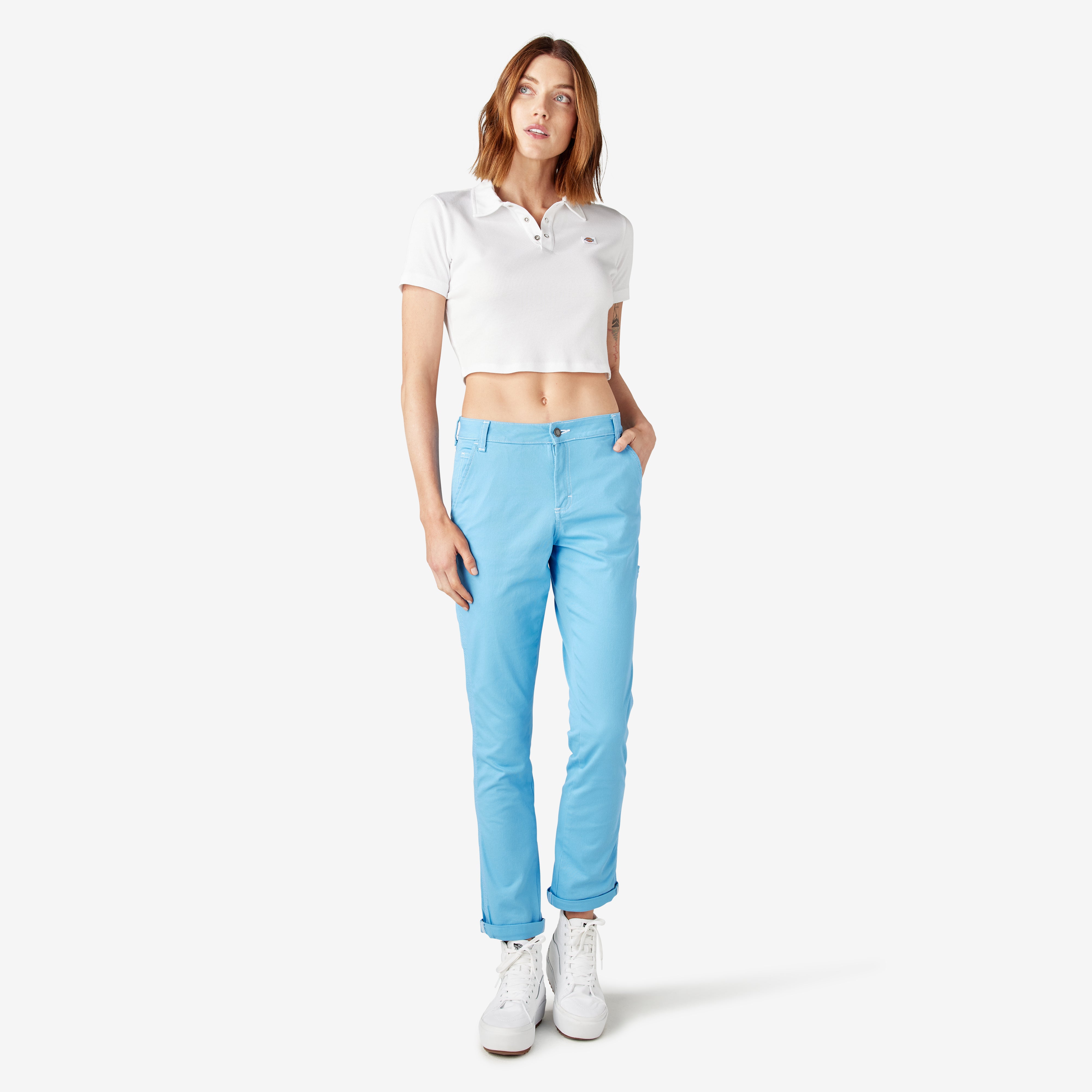 Women's Slim Straight Fit Roll Hem Carpenter Pants