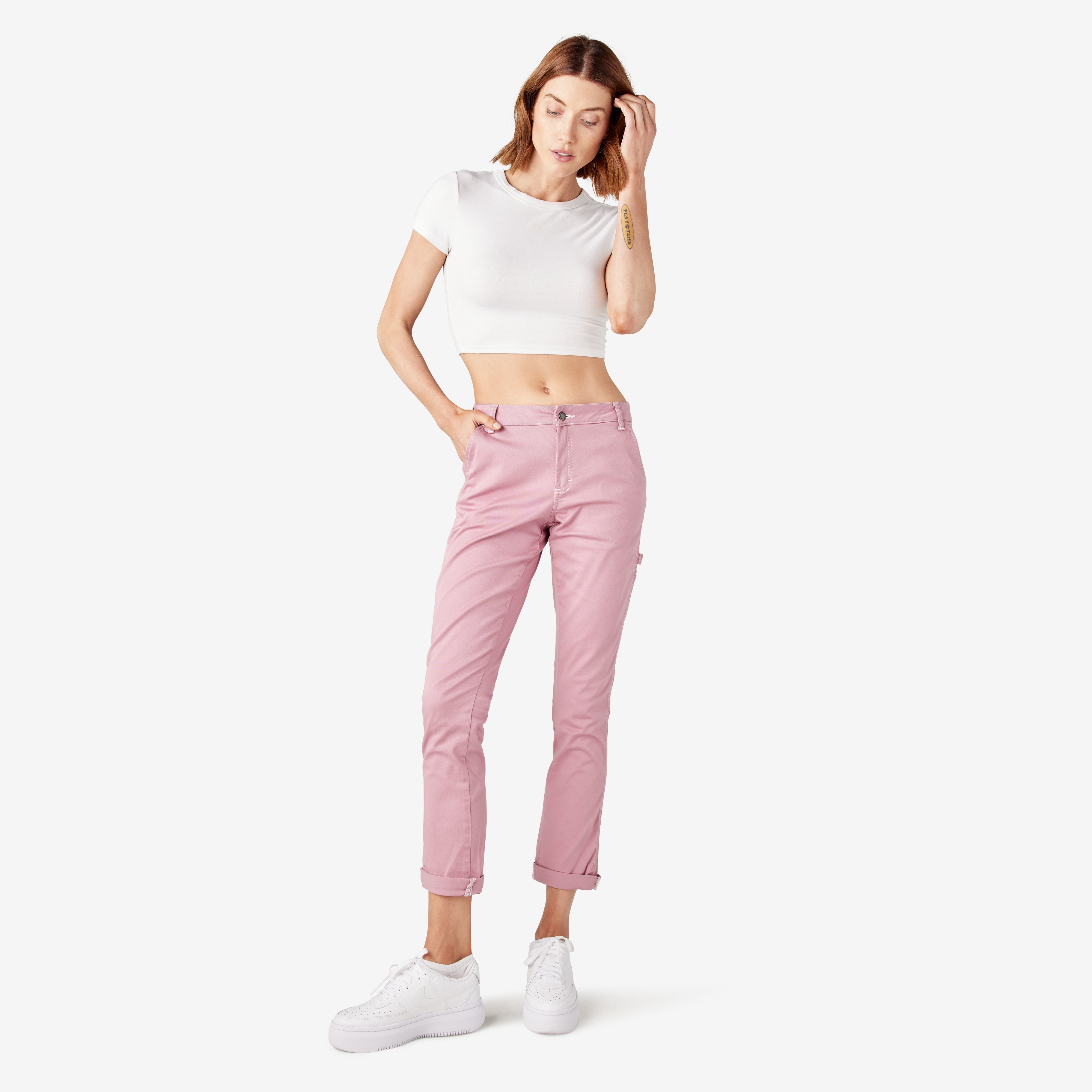 Women's Slim Straight Fit Roll Hem Carpenter Pants