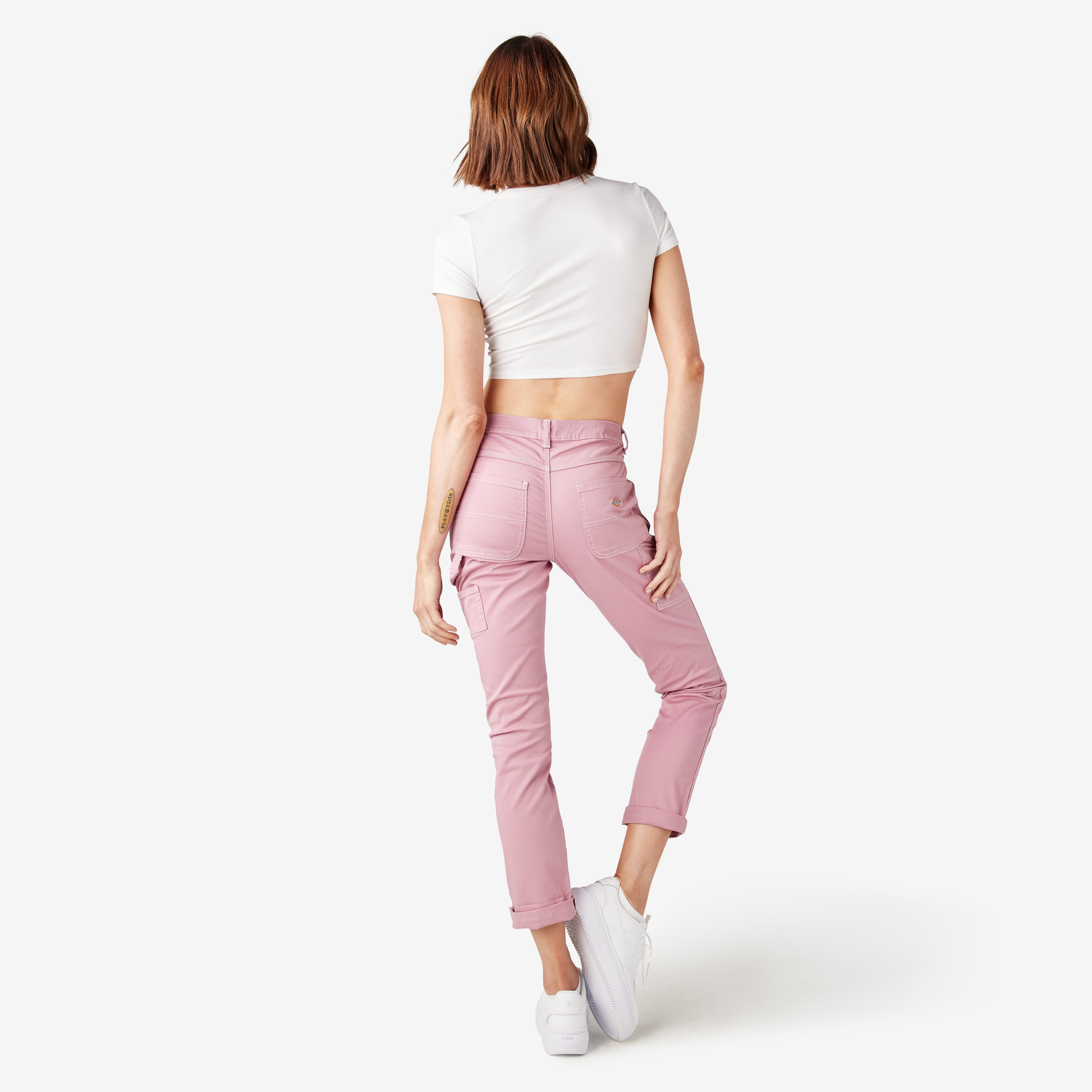 Women's Slim Straight Fit Roll Hem Carpenter Pants