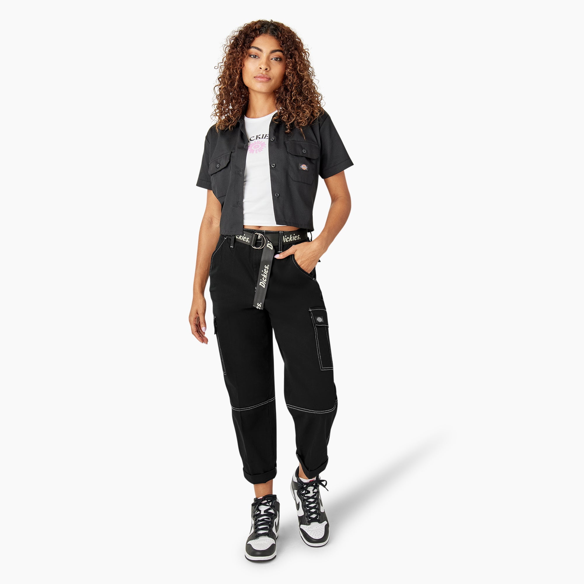 Women's Relaxed Fit Contrast Stitch Cropped Cargo Pants