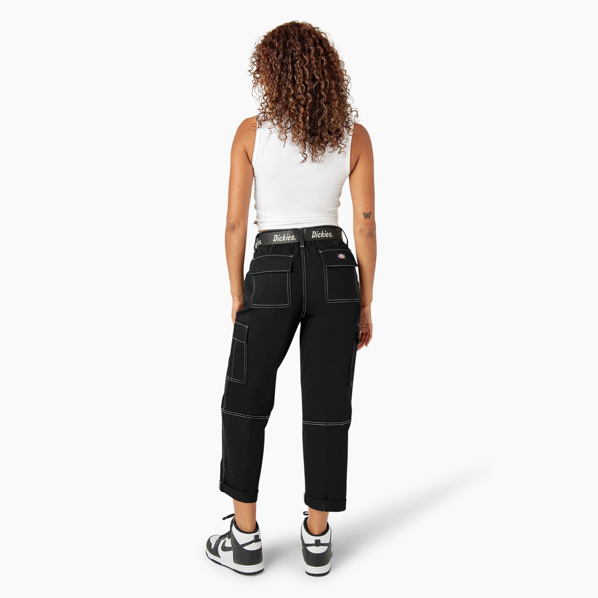 Women's Relaxed Fit Contrast Stitch Cropped Cargo Pants