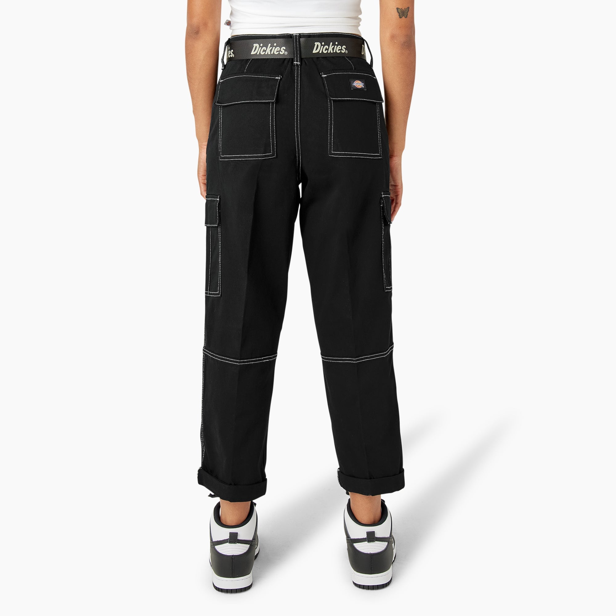 Women's Relaxed Fit Contrast Stitch Cropped Cargo Pants