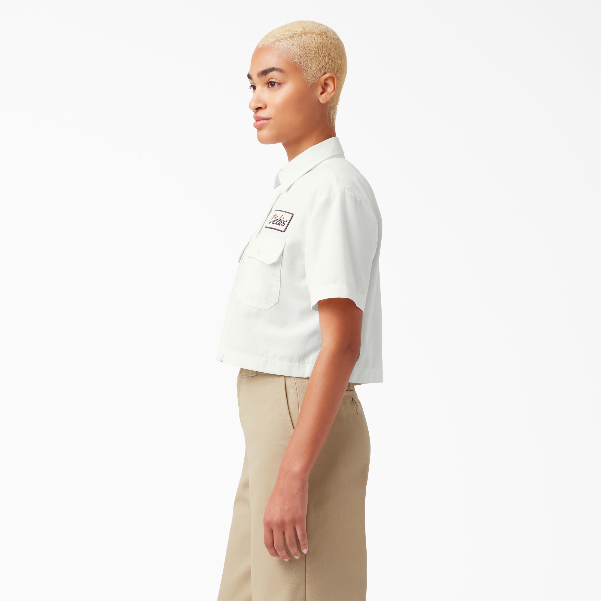 Women's Embroidered Patch Cropped Work Shirt