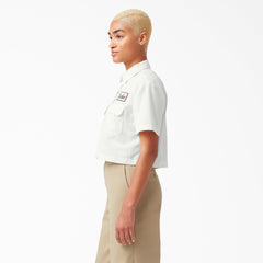 Women's Embroidered Patch Cropped Work Shirt