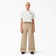 Women's Embroidered Patch Cropped Work Shirt
