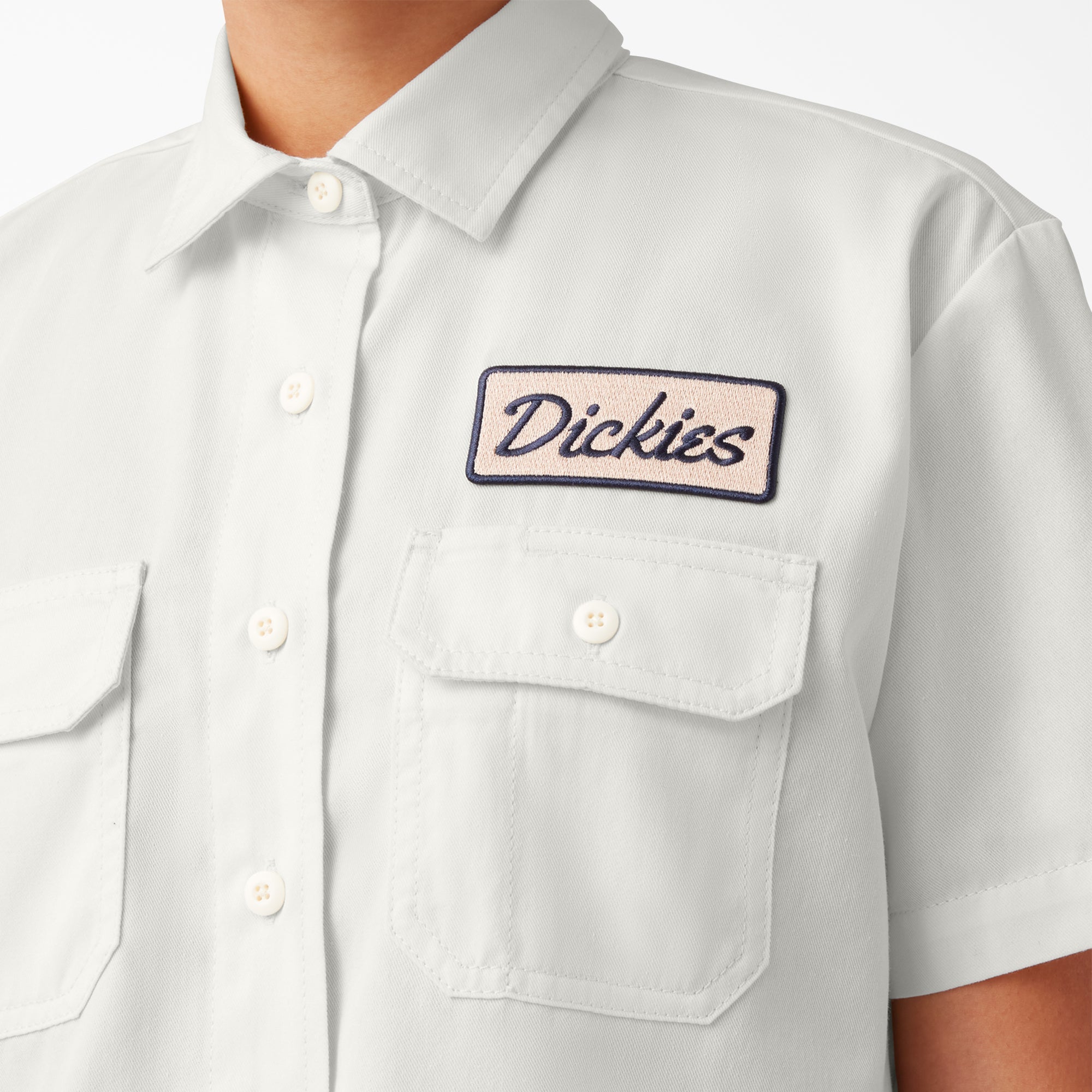 Women's Embroidered Patch Cropped Work Shirt