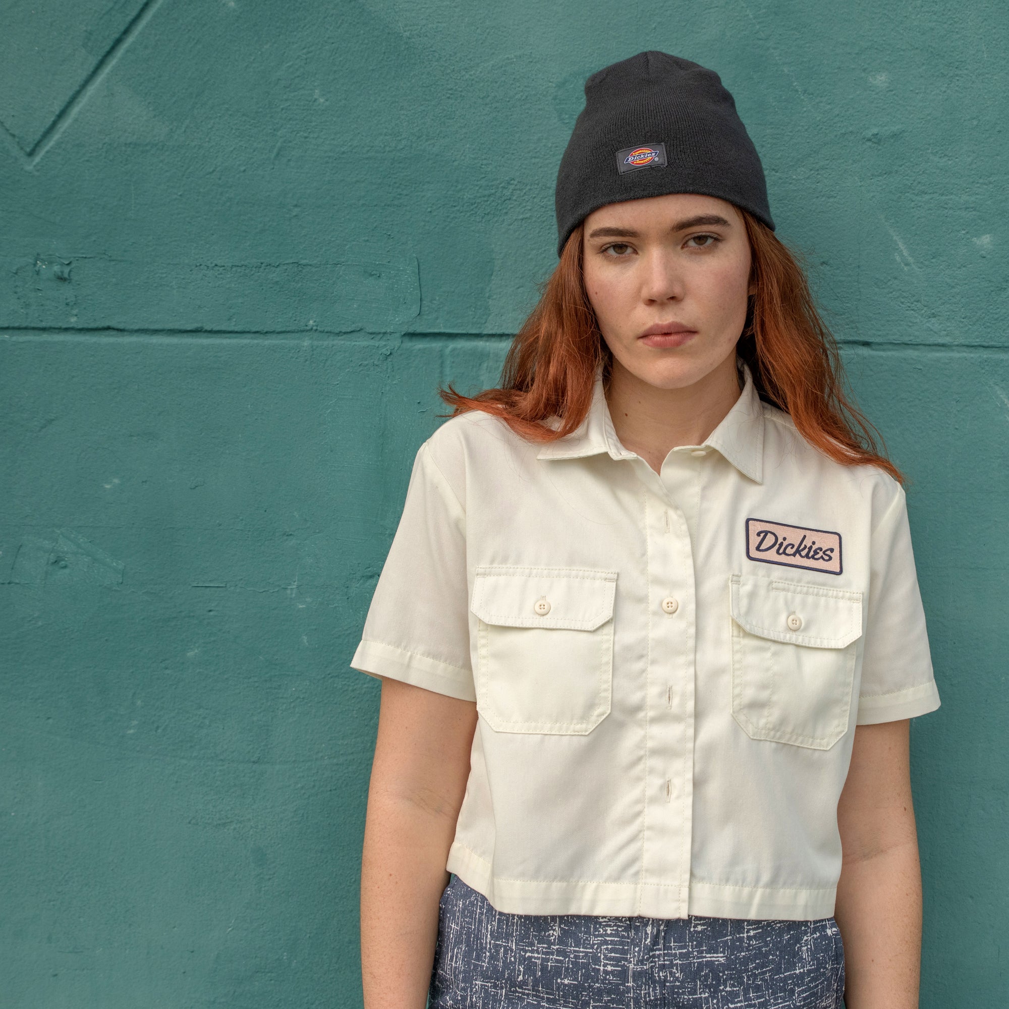 Women's Embroidered Patch Cropped Work Shirt