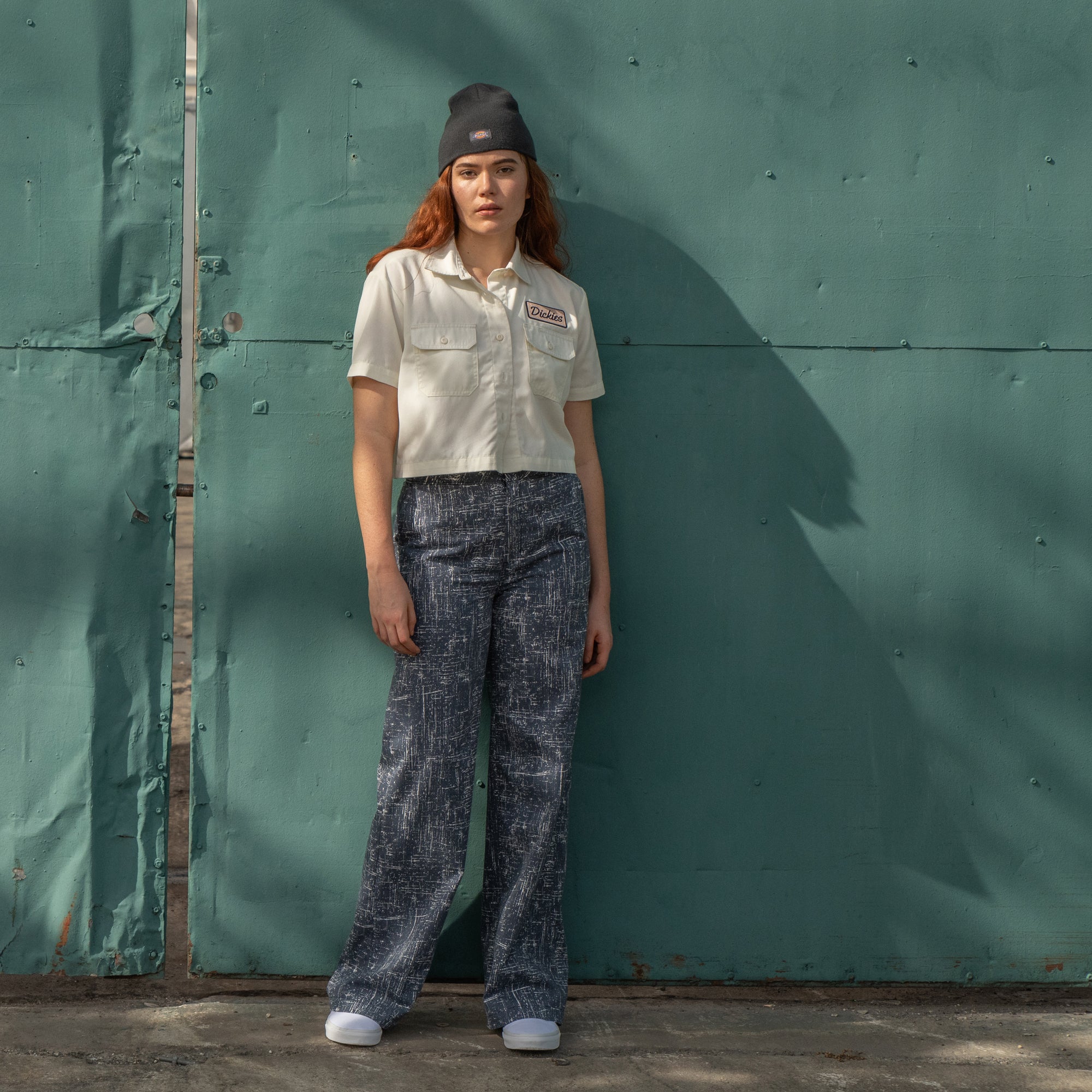 Women's Embroidered Patch Cropped Work Shirt