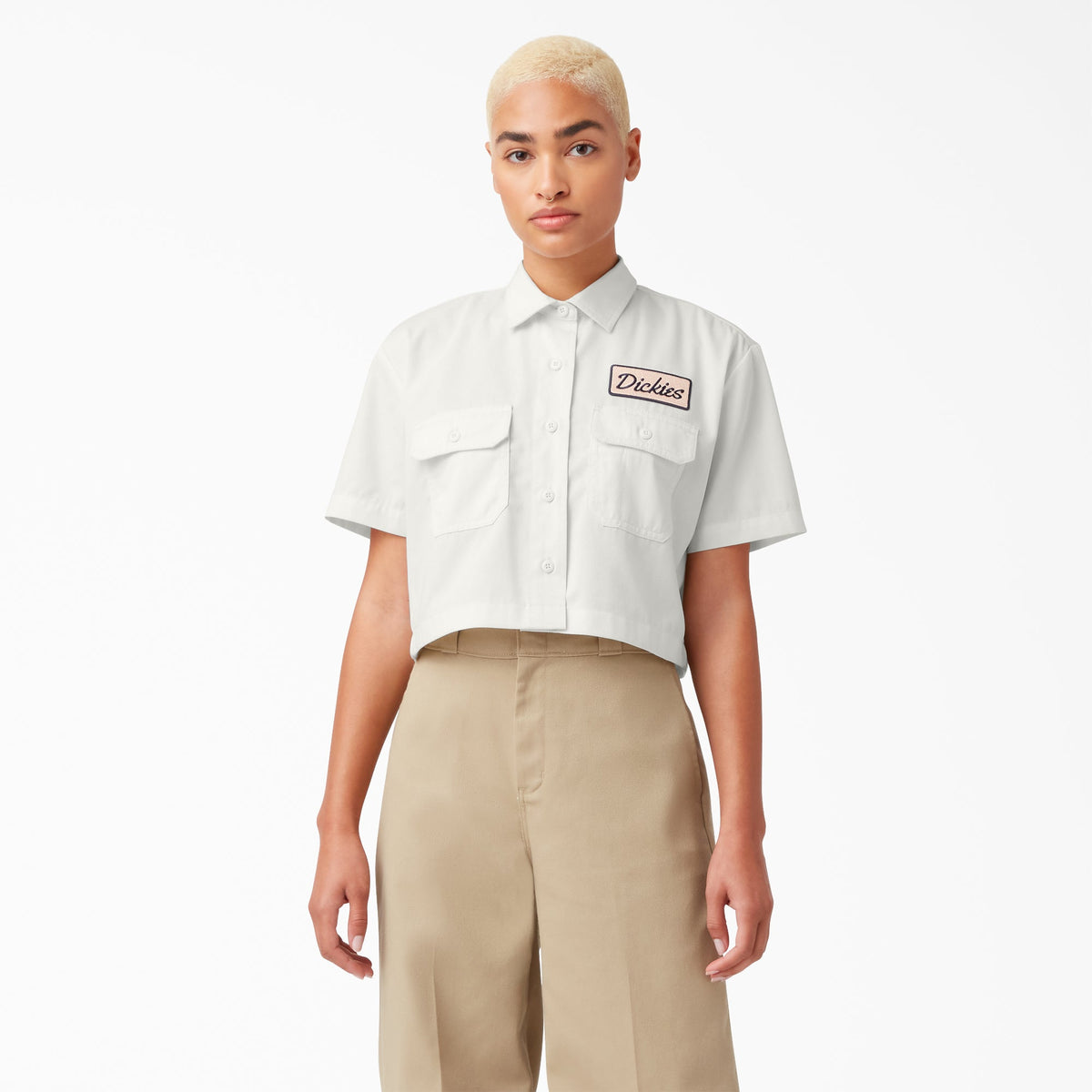 Women's Embroidered Patch Cropped Work Shirt