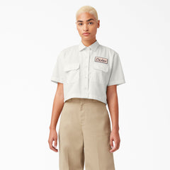Women's Embroidered Patch Cropped Work Shirt