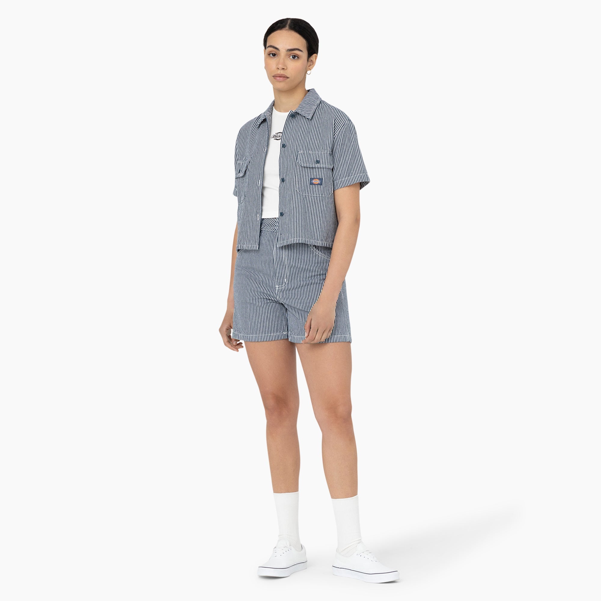 Women's Hickory Stripe Cropped Work Shirt