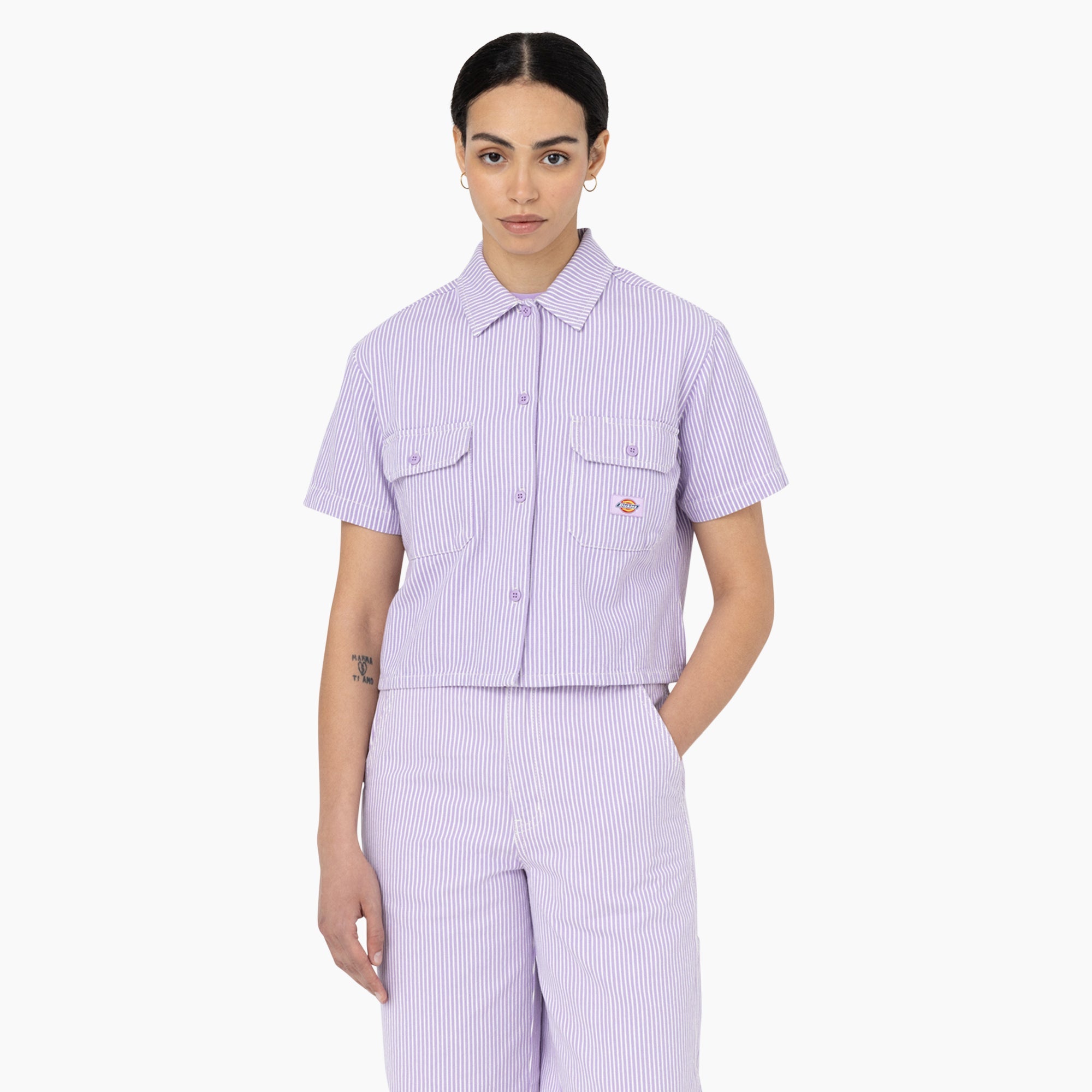Women's Hickory Stripe Cropped Work Shirt