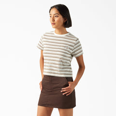 Women's Large Striped Cropped Pocket T-Shirt