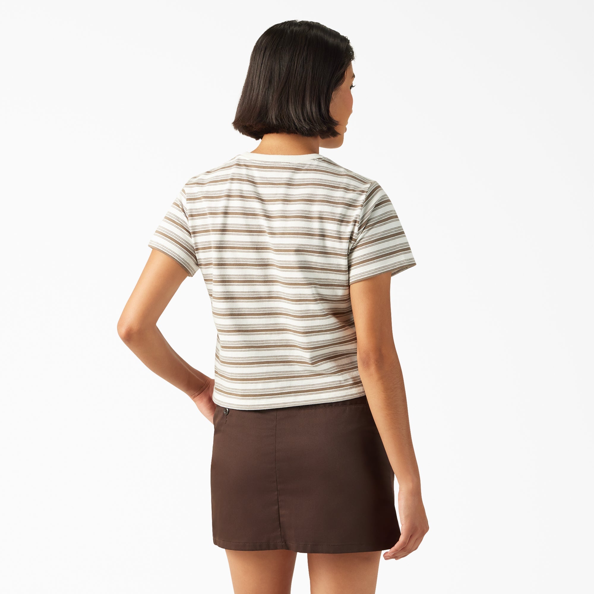 Women's Large Striped Cropped Pocket T-Shirt