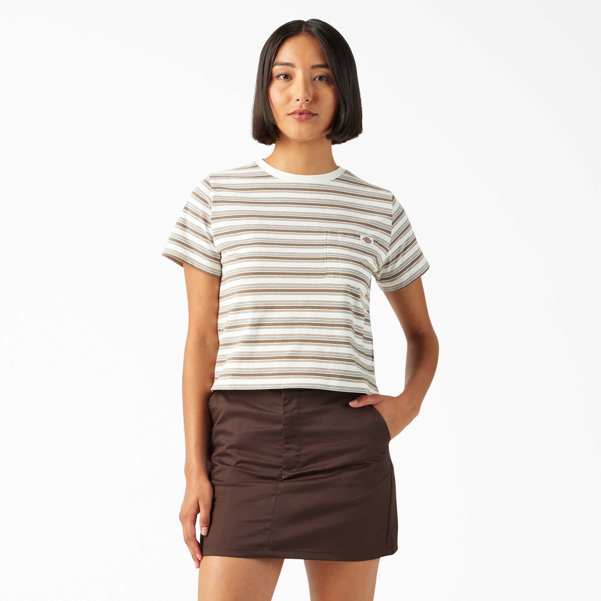Women's Large Striped Cropped Pocket T-Shirt