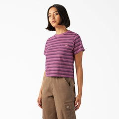 Women's Large Striped Cropped Pocket T-Shirt