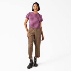 Women's Large Striped Cropped Pocket T-Shirt