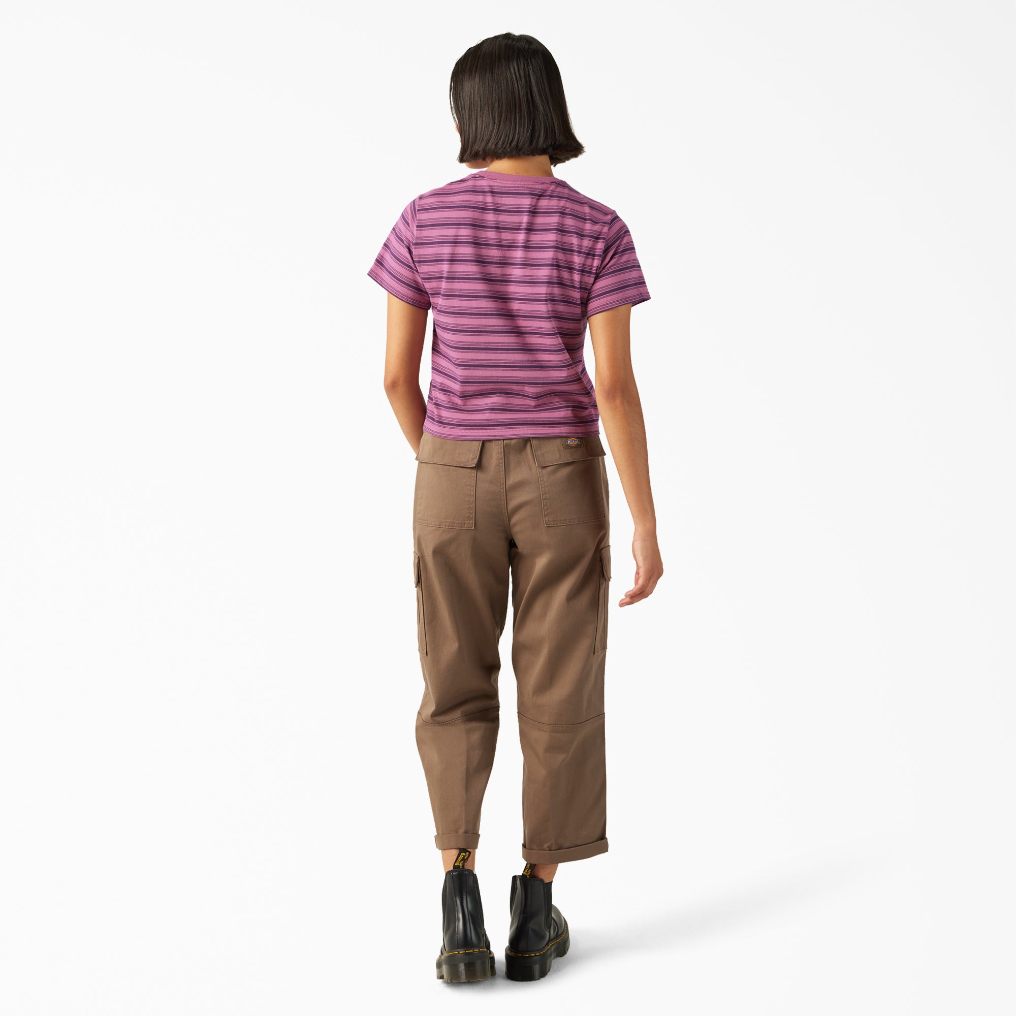 Women's Large Striped Cropped Pocket T-Shirt