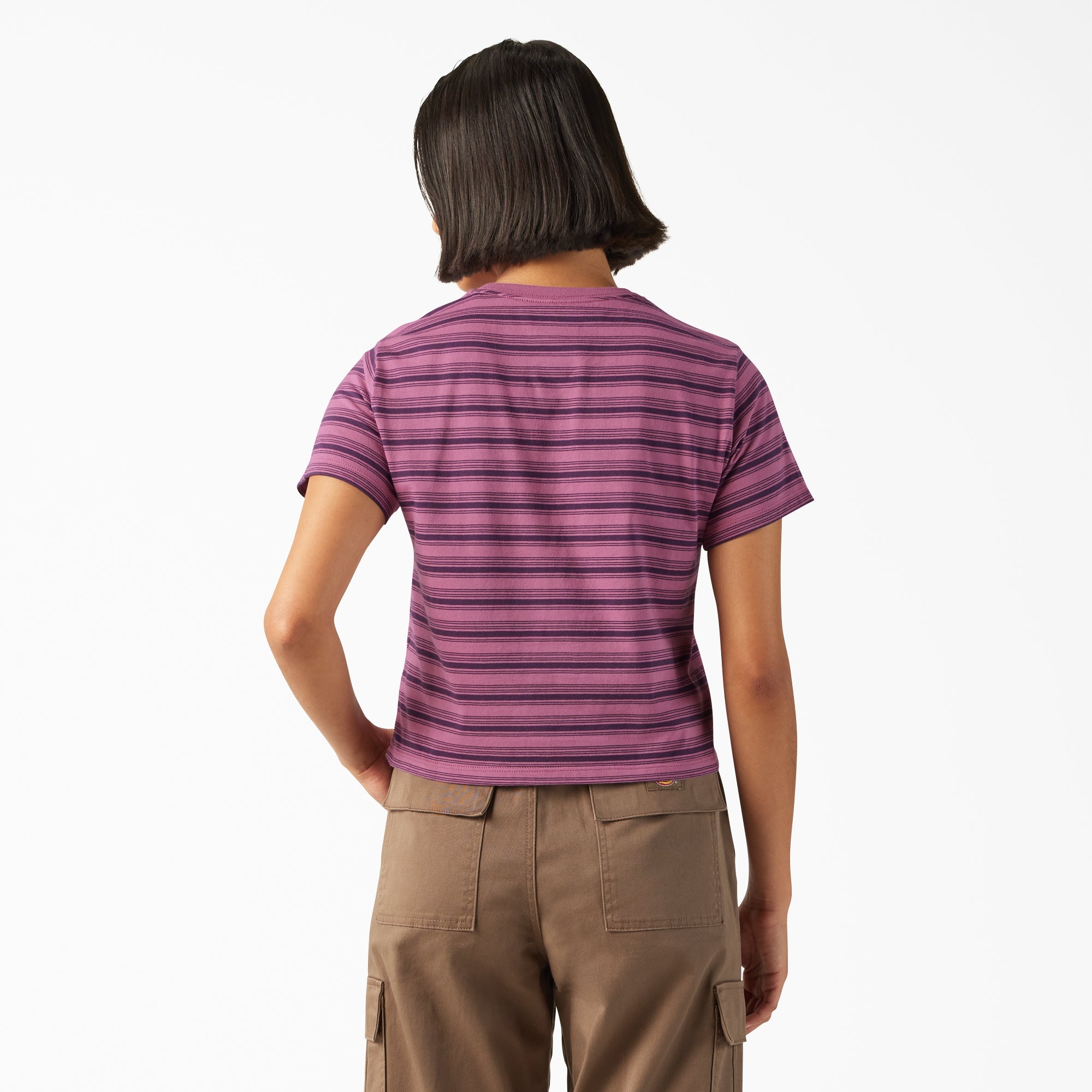 Women's Large Striped Cropped Pocket T-Shirt
