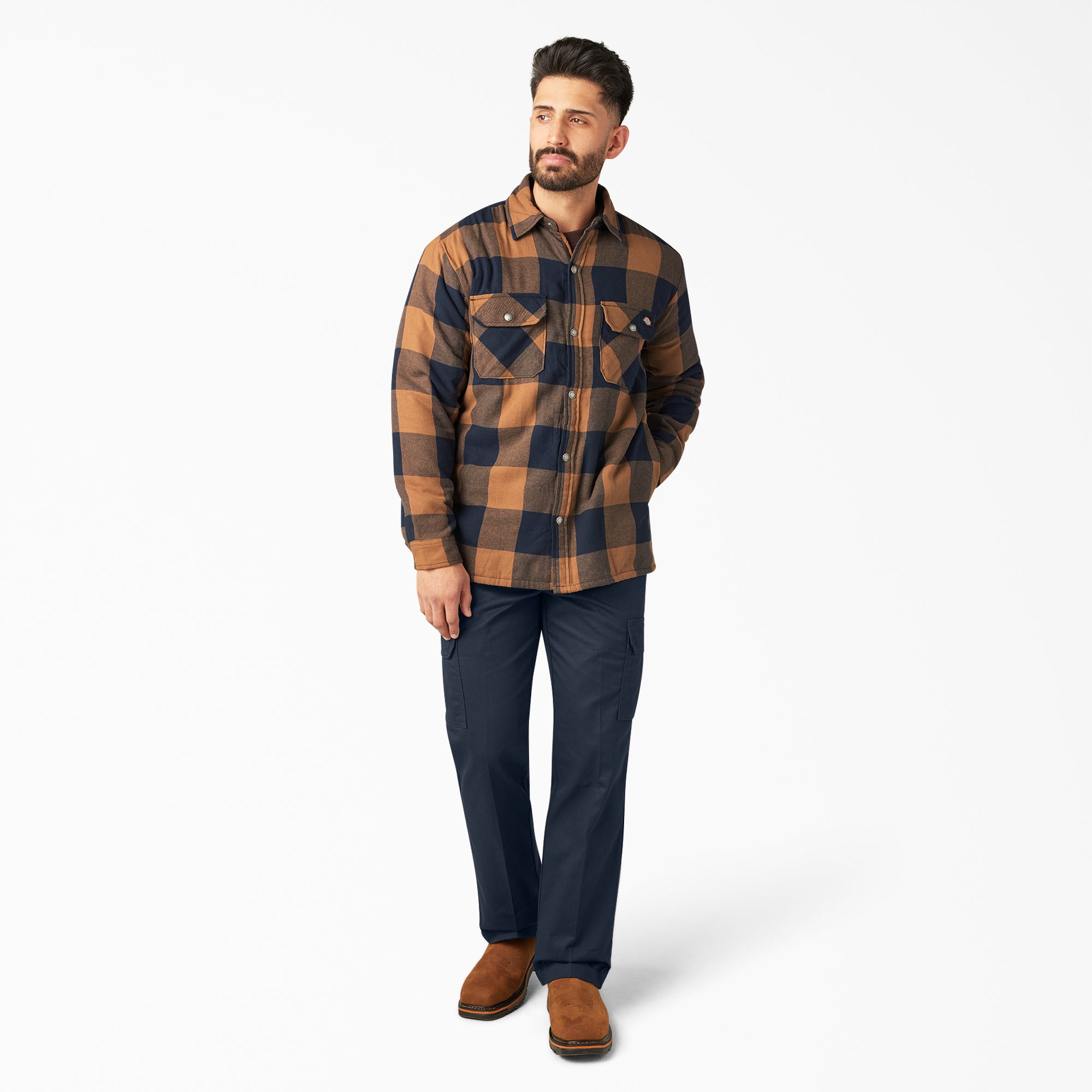 Water Repellent Fleece-Lined Flannel Shirt Jacket