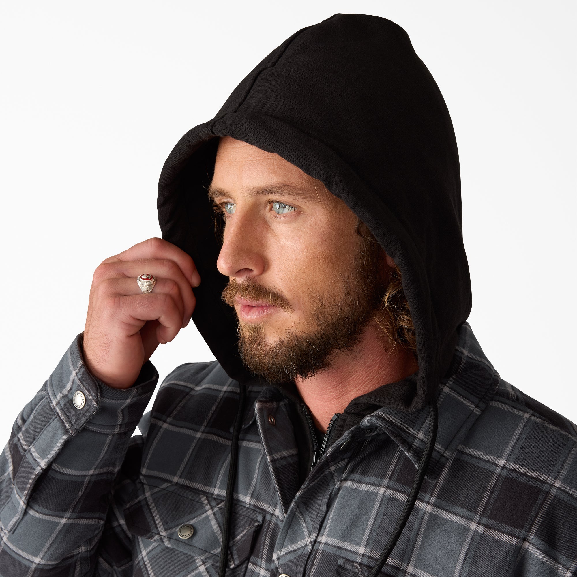Water Repellent Flannel Hooded Shirt Jacket
