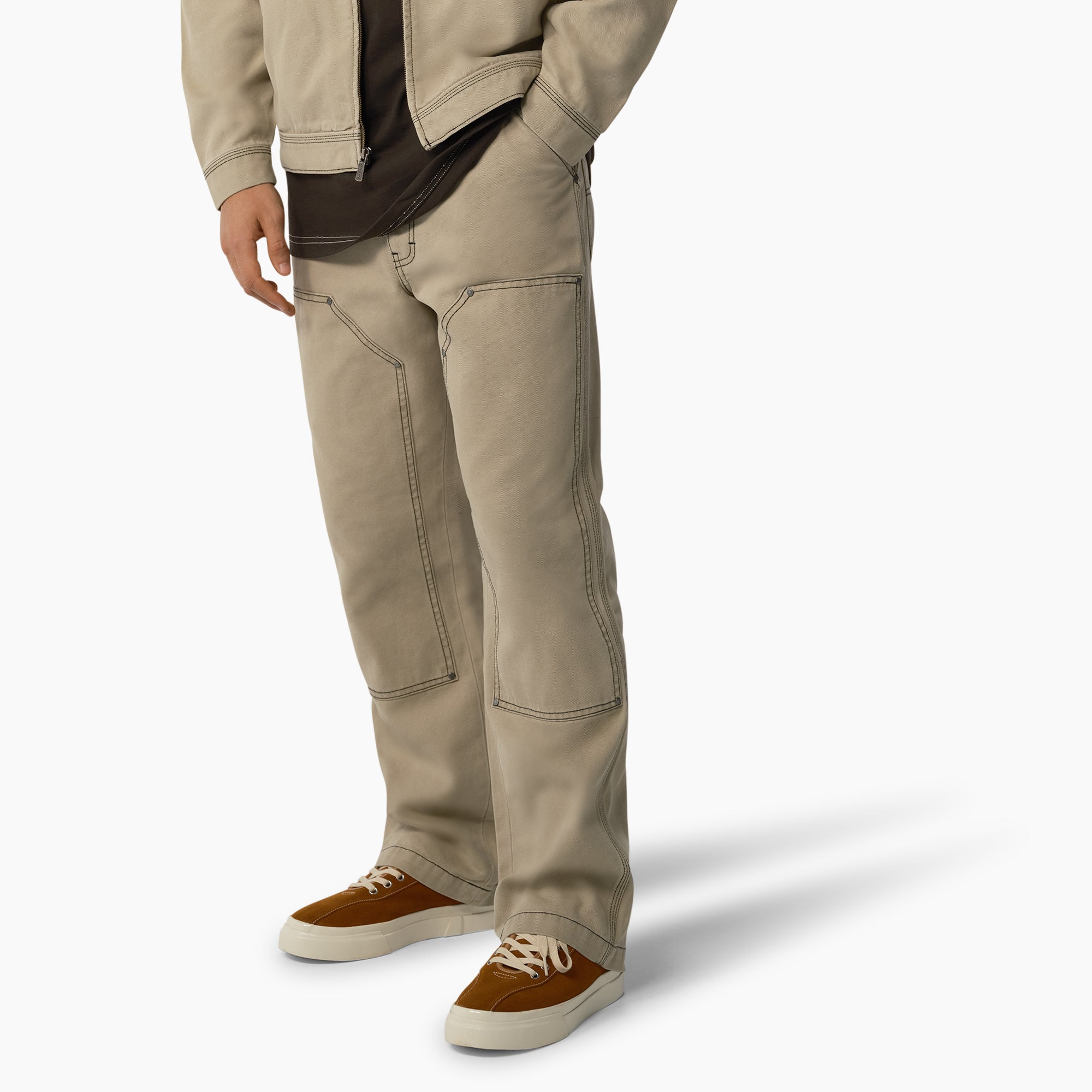 Relaxed Fit Contrast Stitch Double Knee Duck Pants