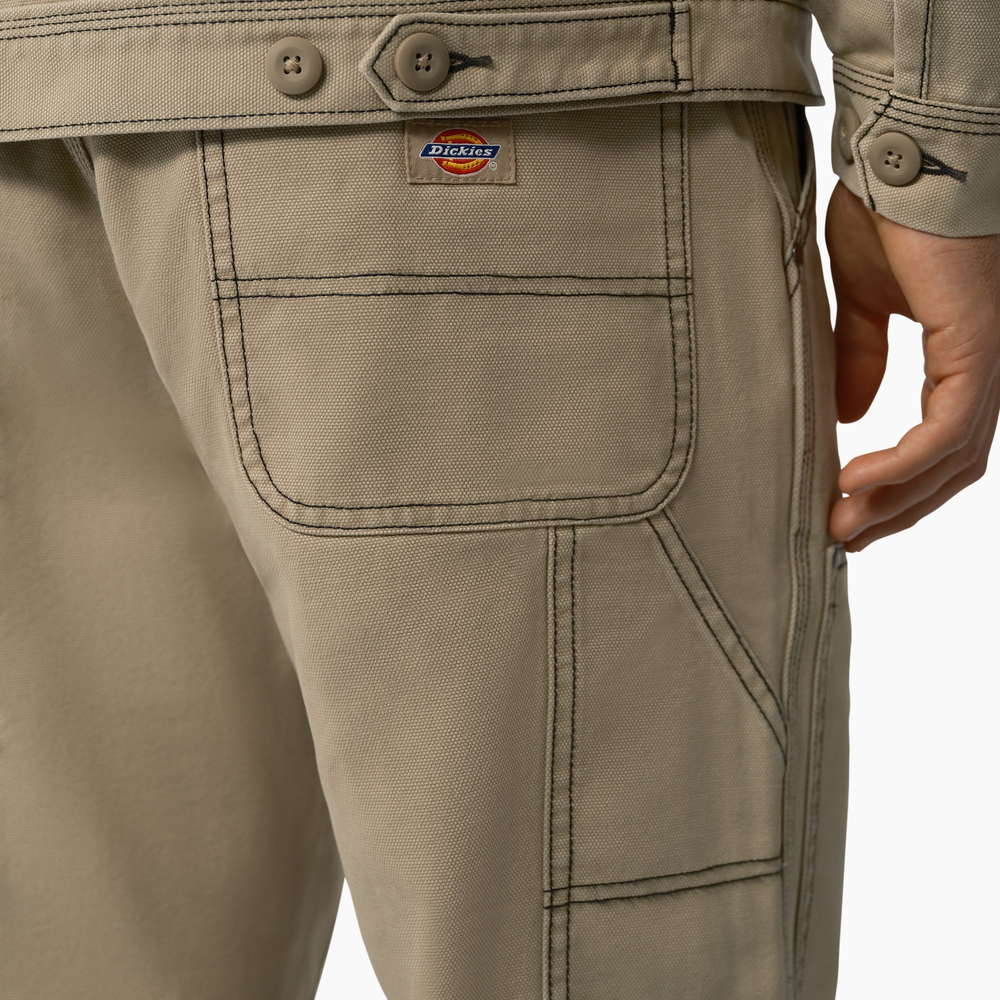 Relaxed Fit Contrast Stitch Double Knee Duck Pants