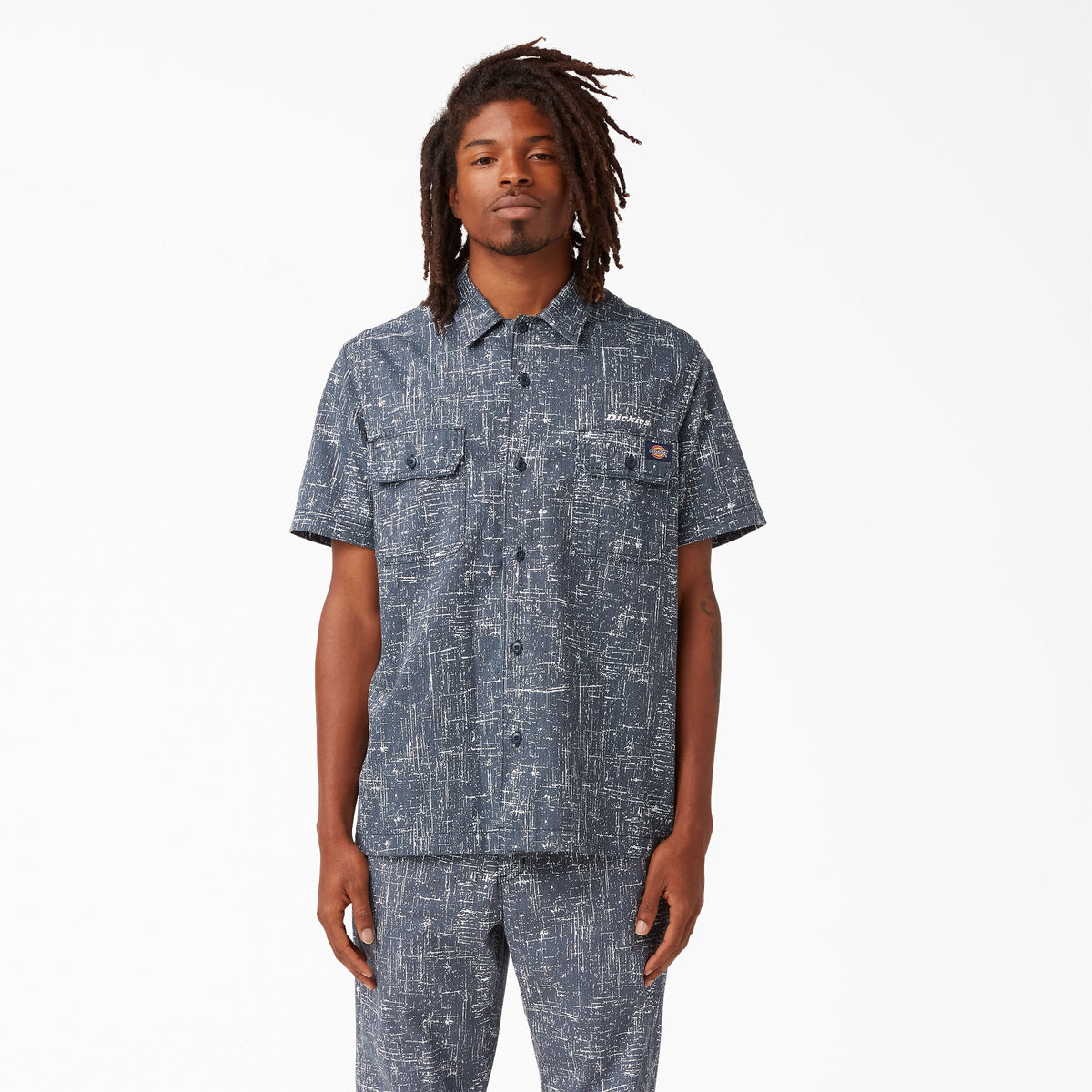 Twill Button-Up Short Sleeve Work Shirt