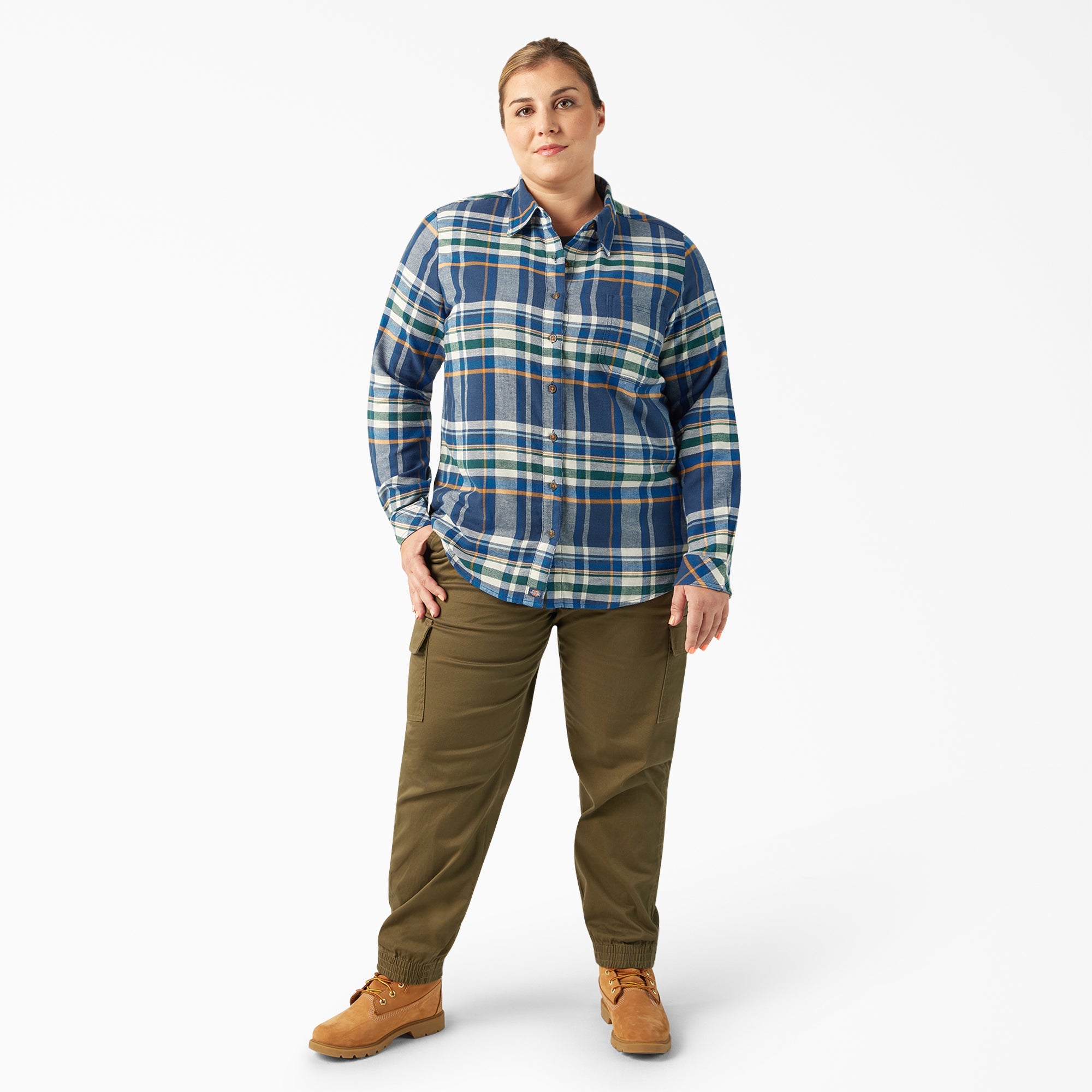 Women's Plus Long Sleeve Plaid Flannel Shirt