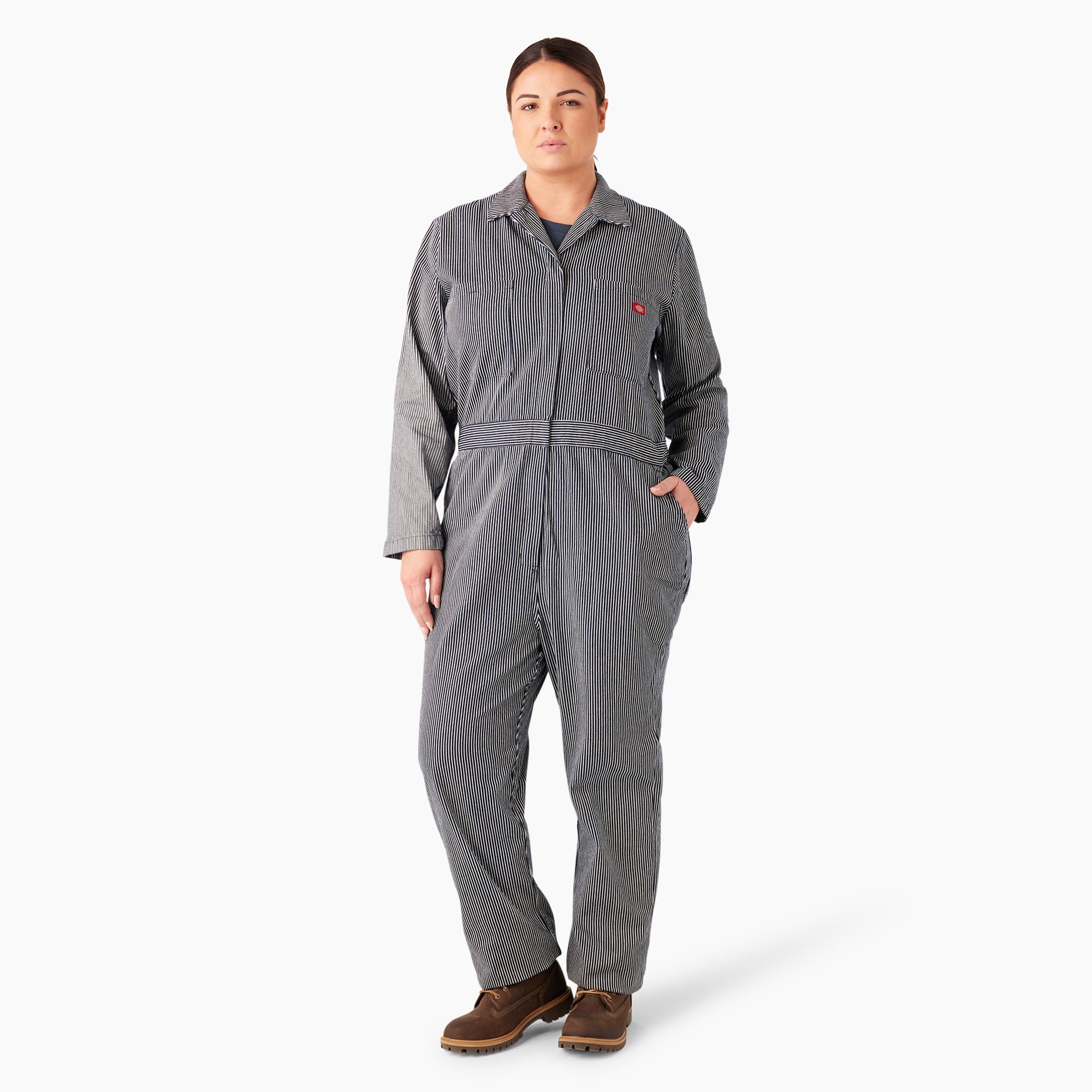 Women's Plus Relaxed Fit Long Sleeve Hickory Stripe Coveralls
