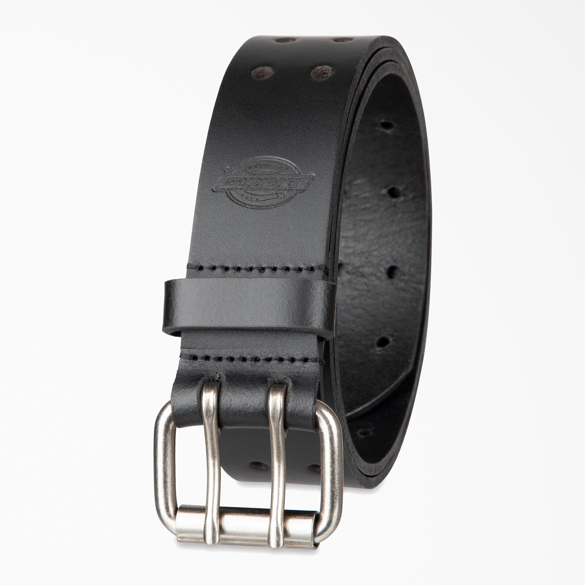 Perforated Leather Double Prong Buckle Belt