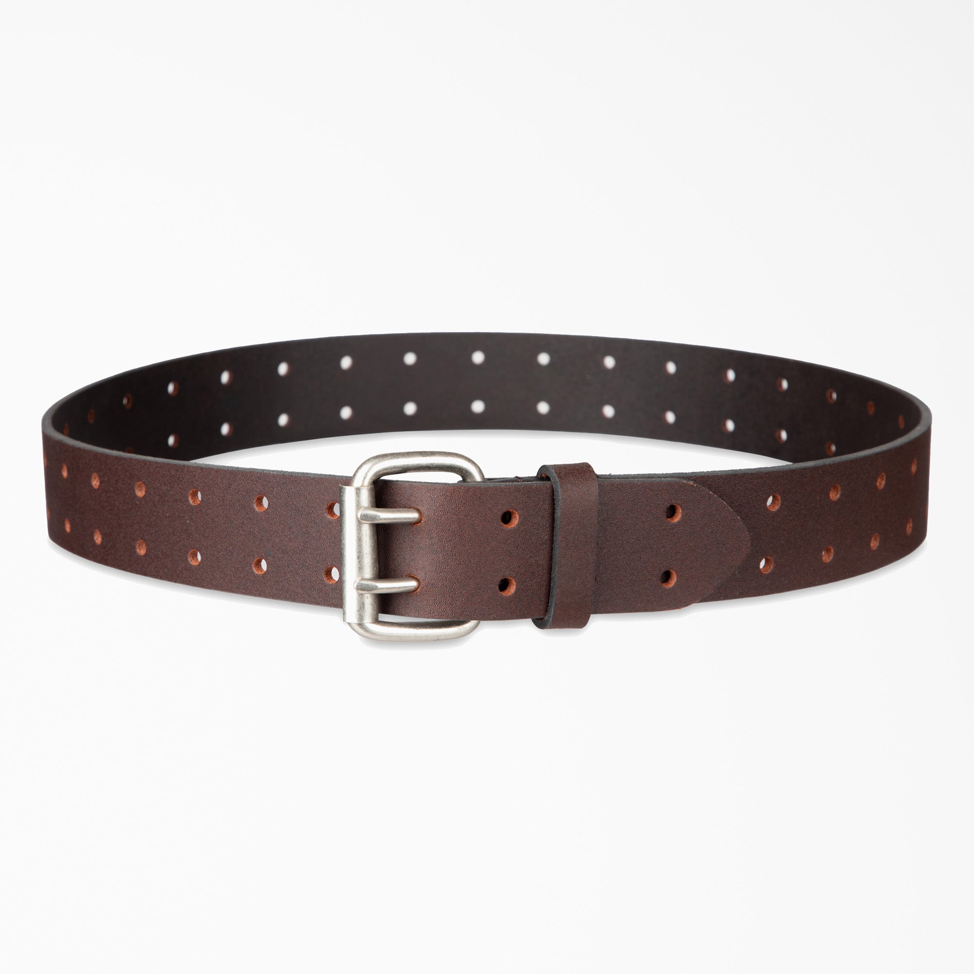 Perforated Leather Double Prong Buckle Belt