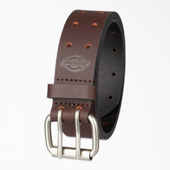 Perforated Leather Double Prong Buckle Belt
